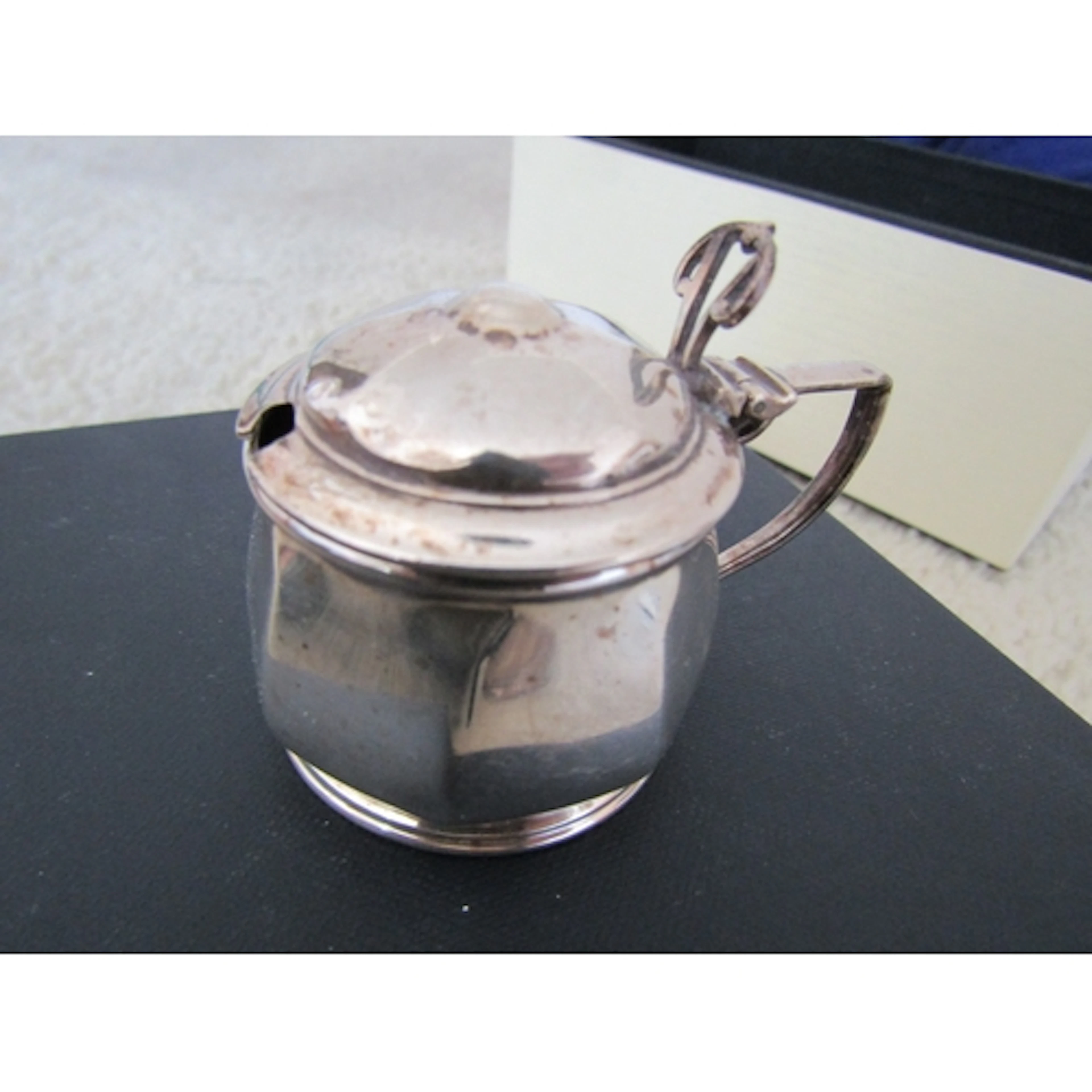 Silver Table Cruet or Mustard Pot with Hinged Cover