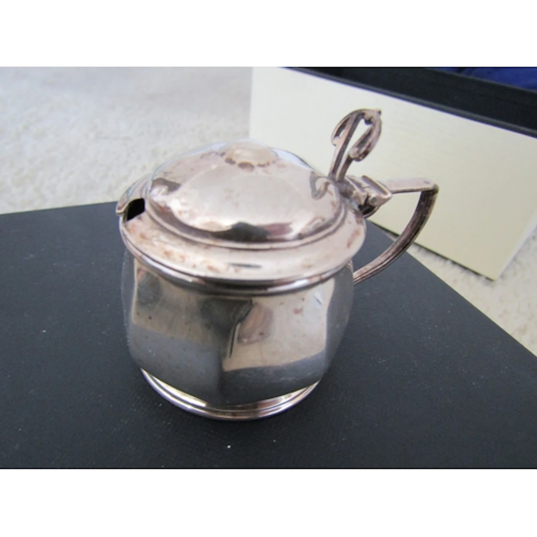 Silver Table Cruet or Mustard Pot with Hinged Cover