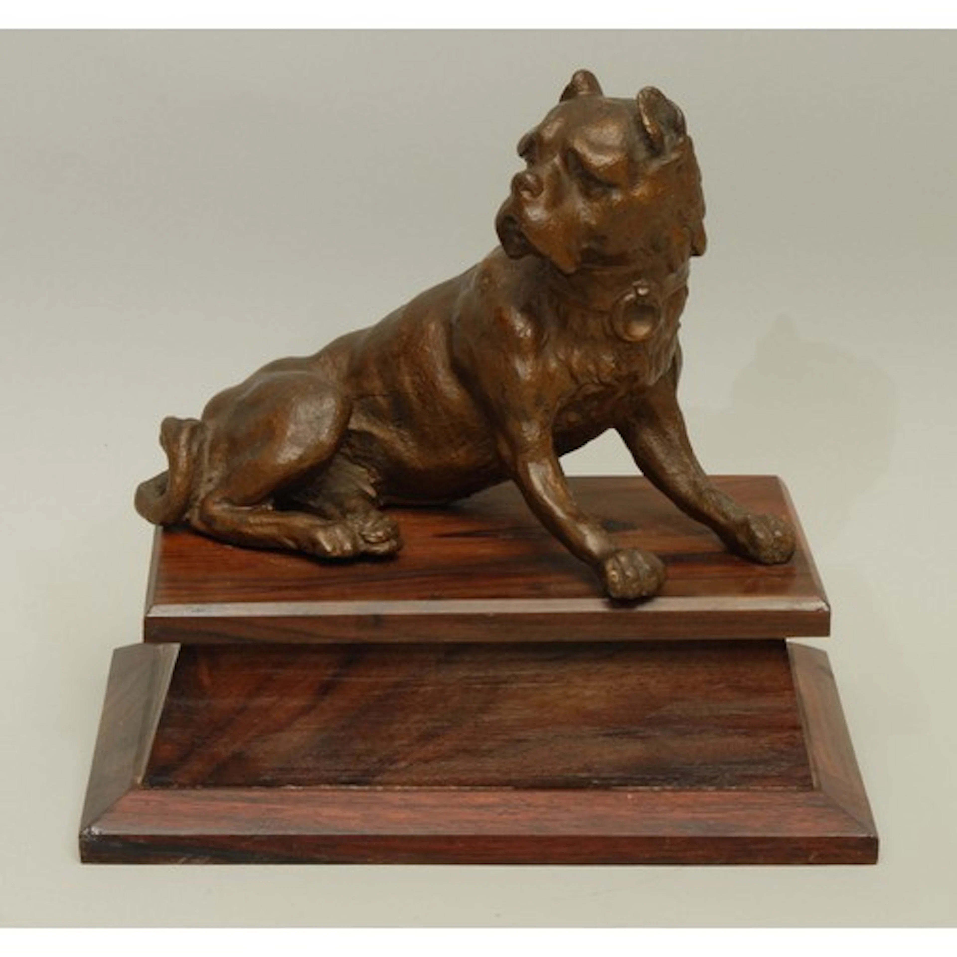 A Victorian cold-painted metal figure, of a Bullmastiff, sar...
