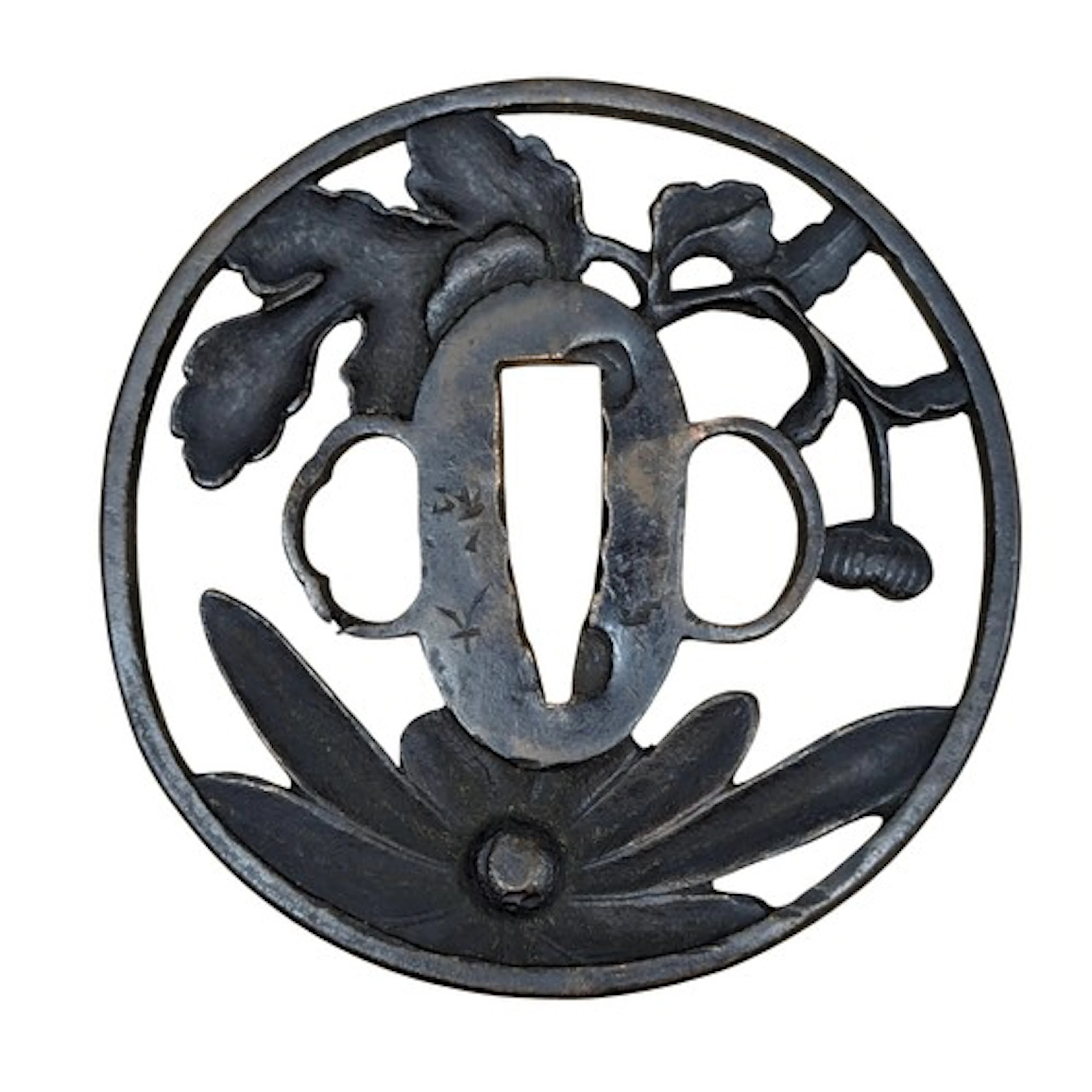 Late Edo Period Style Sukashi Yamato Tsuba, constructed of f...
