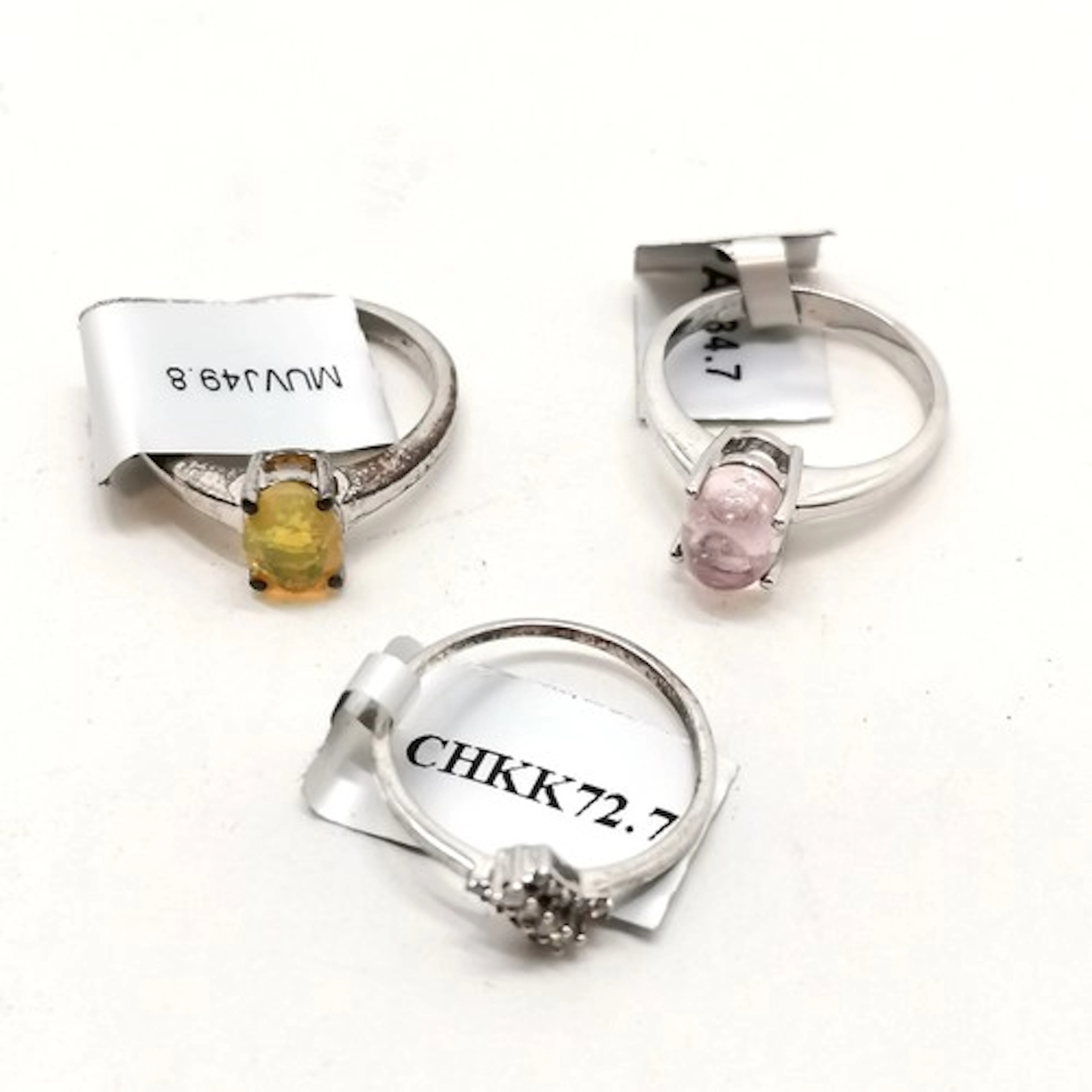3 x silver gemstone set rings - Mawi kunzite, Ethiopian opal...