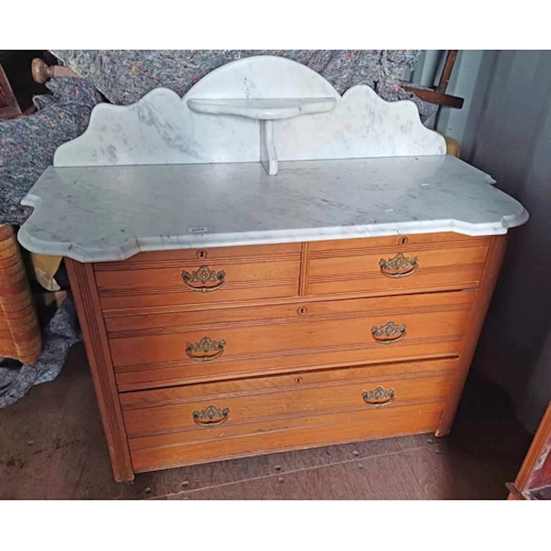 LATE 19TH CENTURY WALNUT GENTLEMAN'S WASHSTAND. THE MARBLE T...