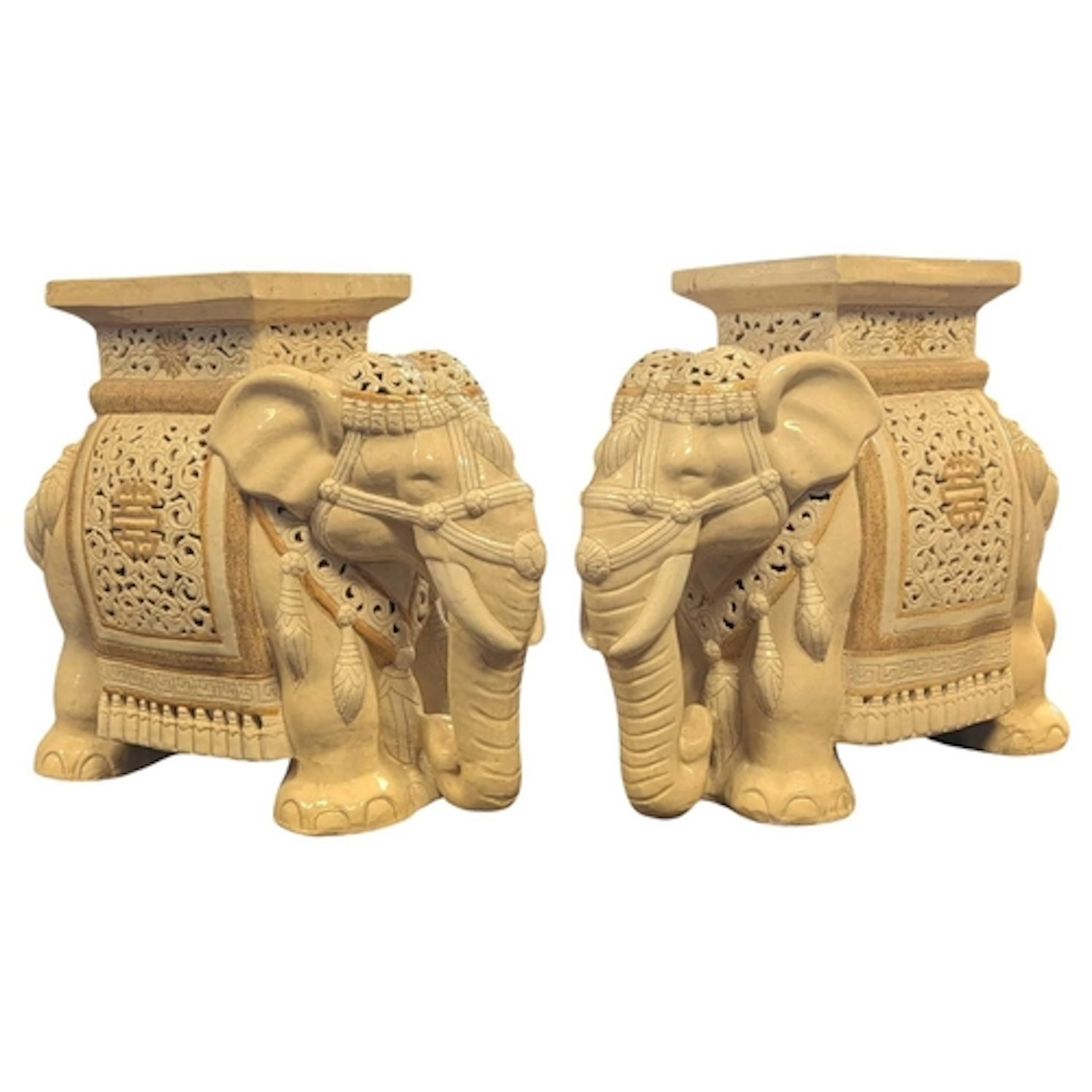 Two 20th century Chinese ceramic elephant stools / side tabl...