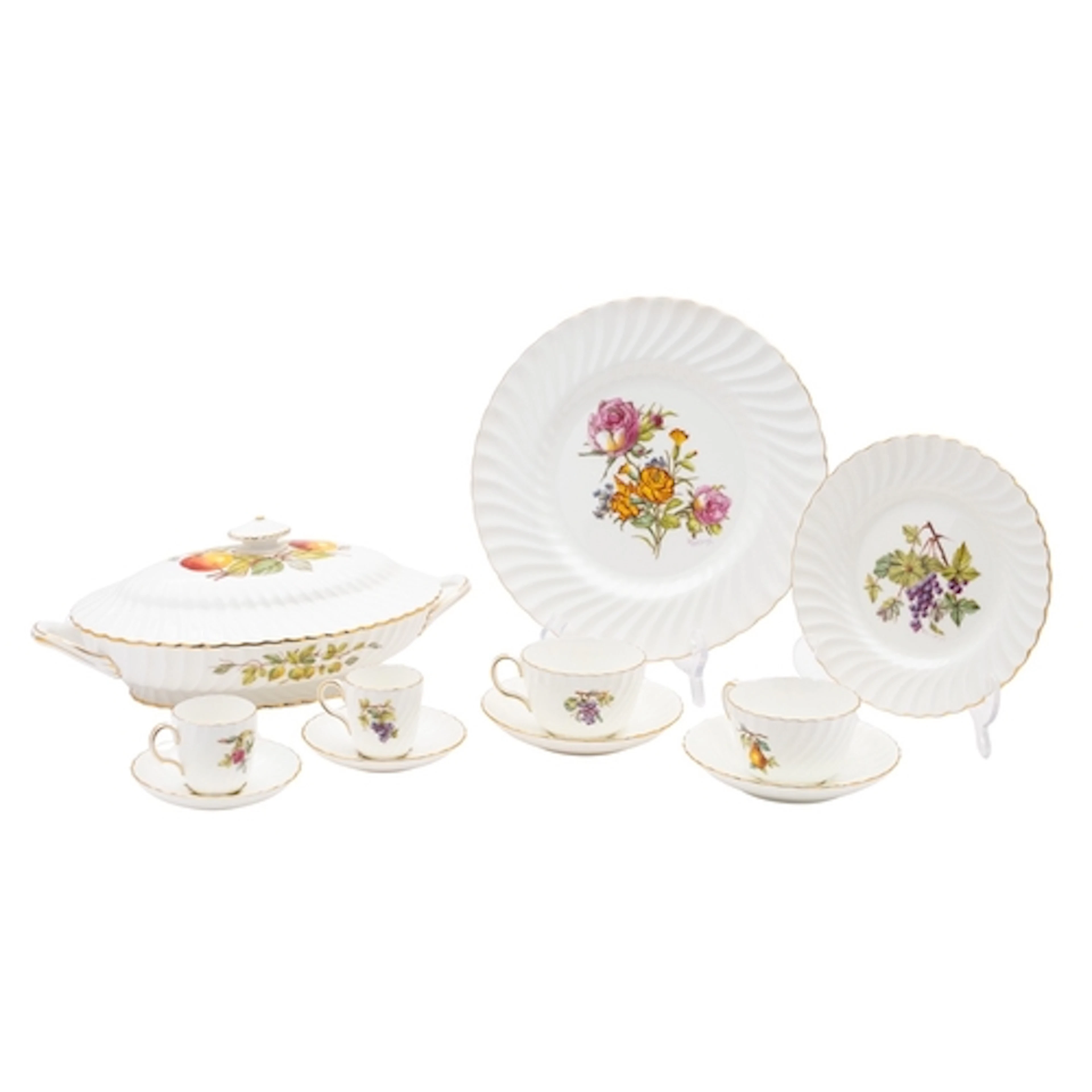 A Minton porcelain service enamelled with fruit or flowers b...
