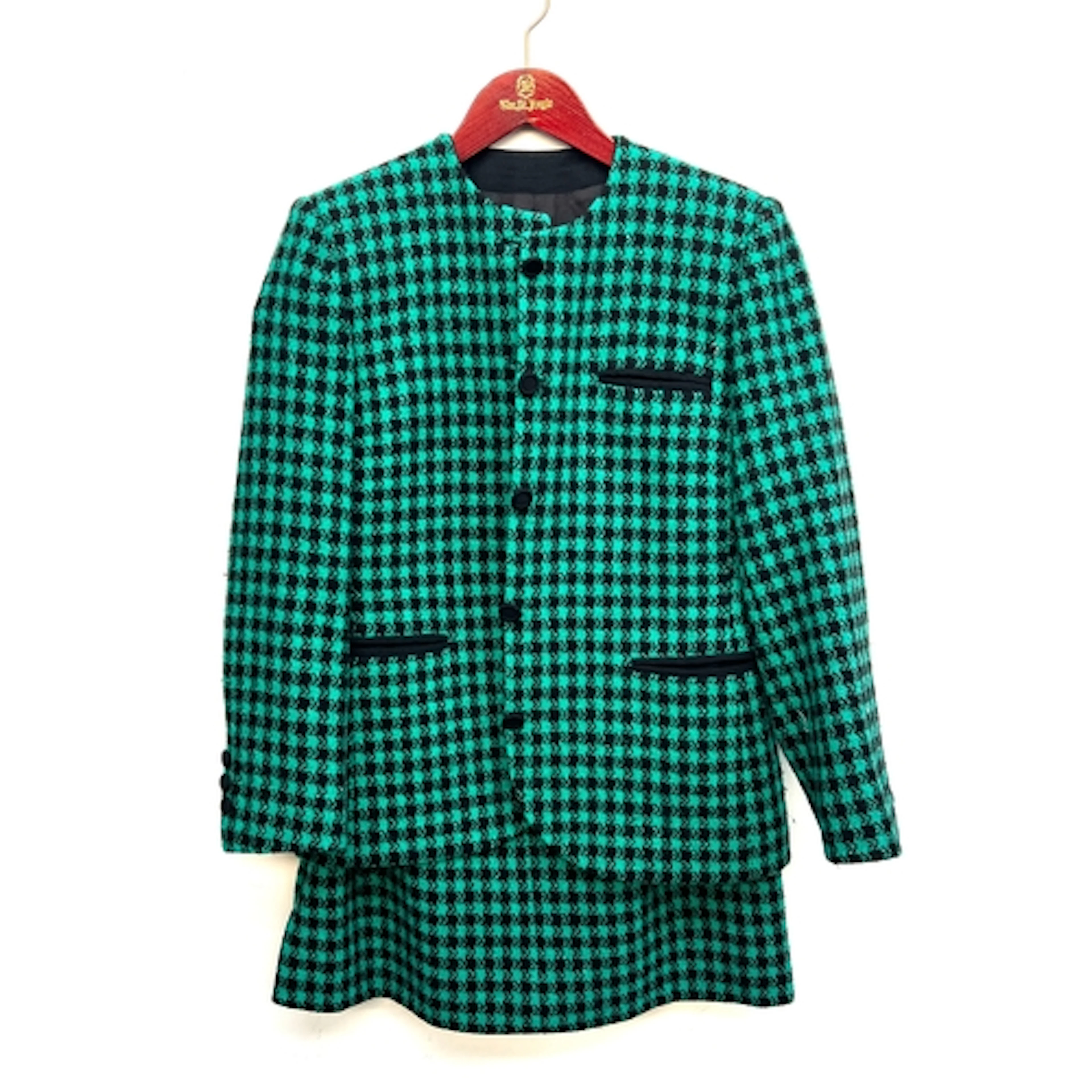 A Chanel style black and green wool matching houndstooth jac...