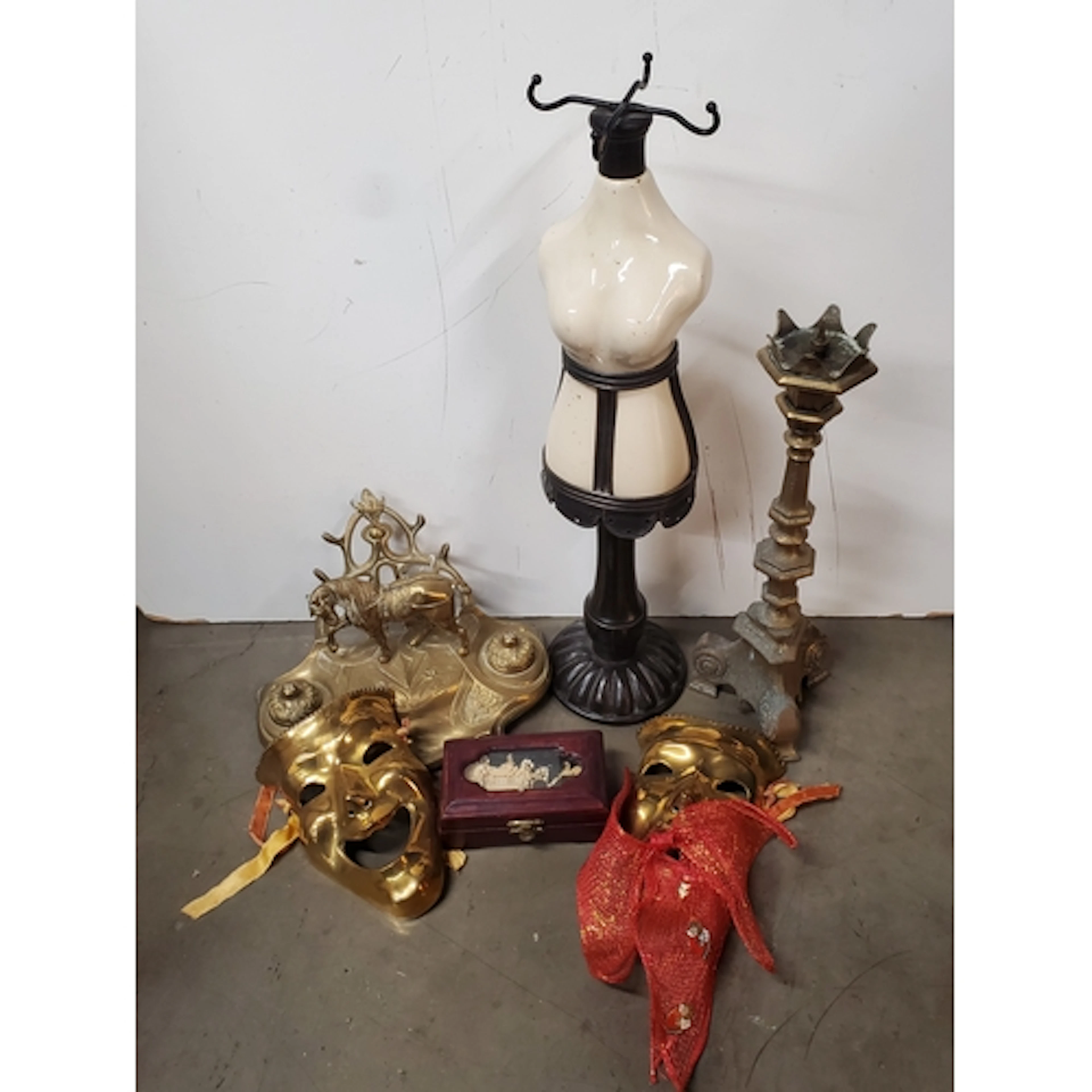 A ceramic and metal mannequin torso jewellery display stand,...