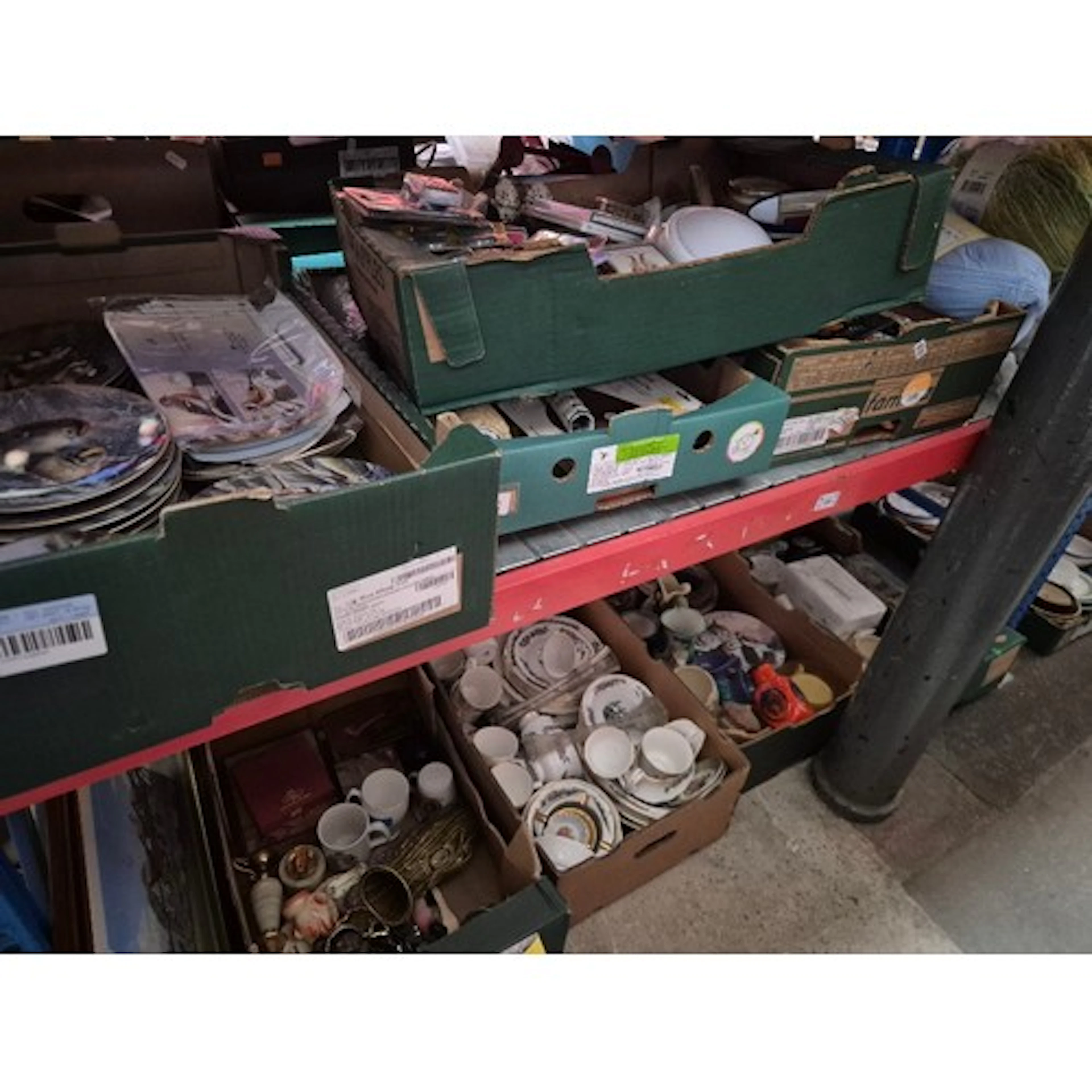 2 shelves (8 boxes) of mixed items including collectors plat...