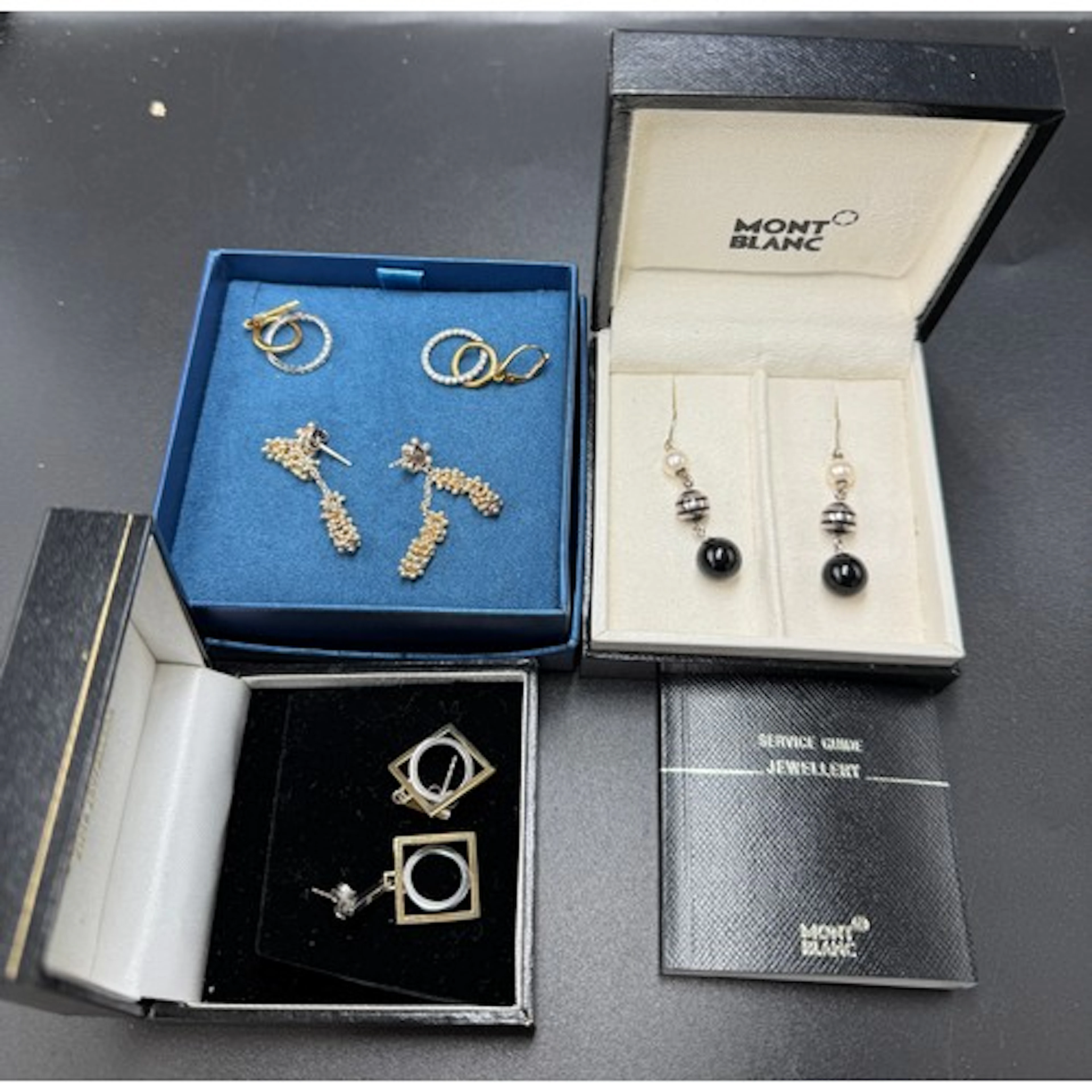 Four pairs of earrings to include 2 pairs of 9 carat gold, s...