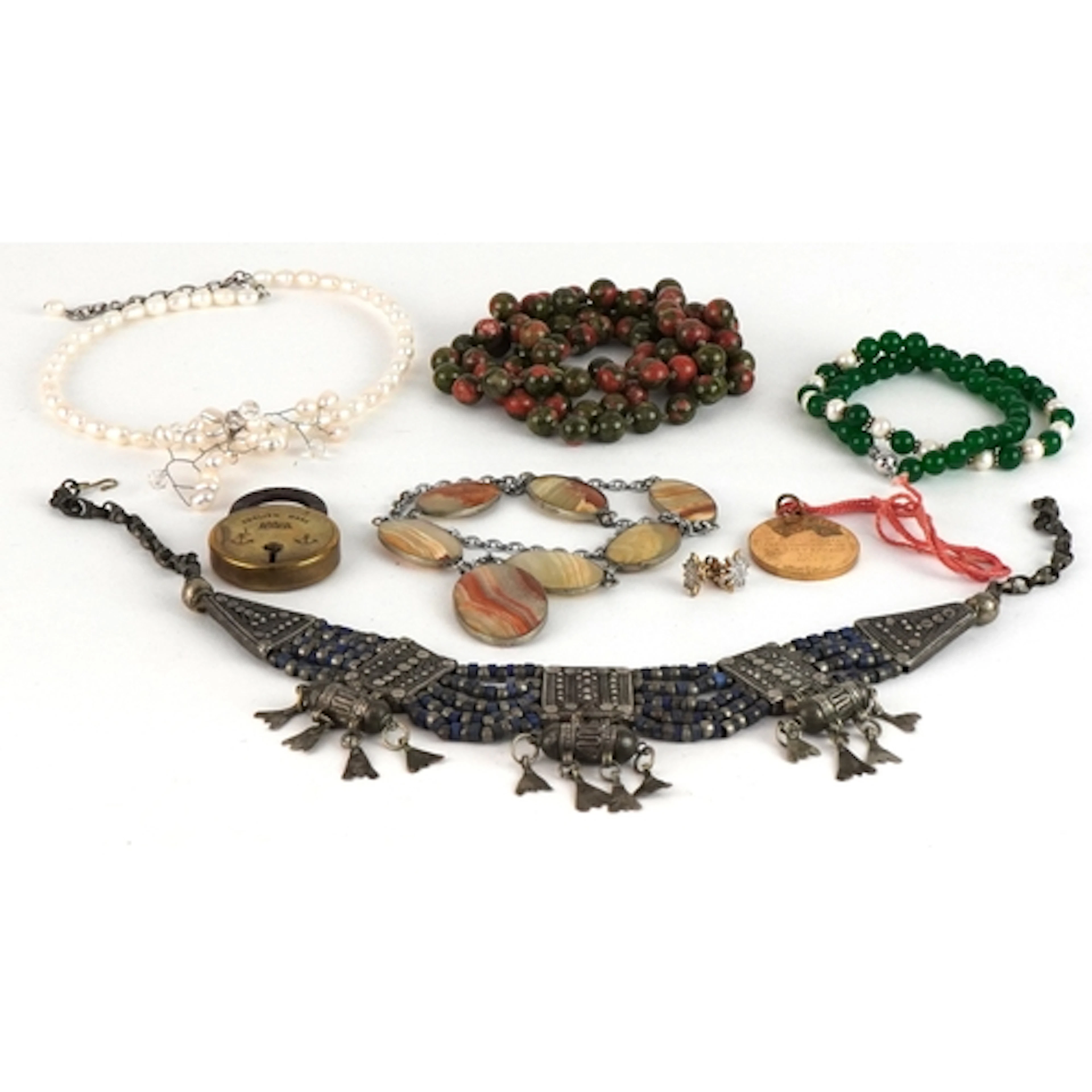 Antique and later jewellery including Middle Eastern white m...