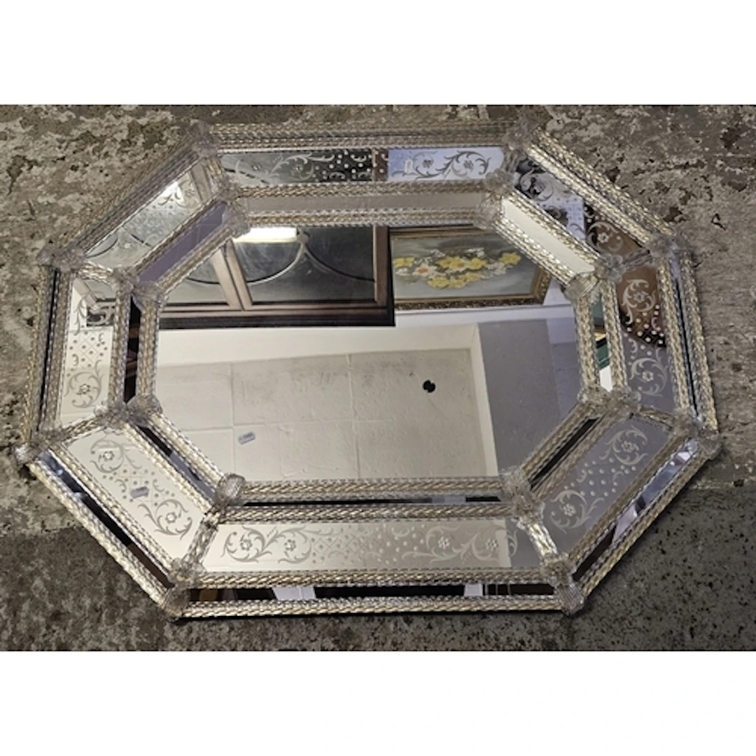 Large Venetian Style Octagonal Wall Mirror with etched mirro...