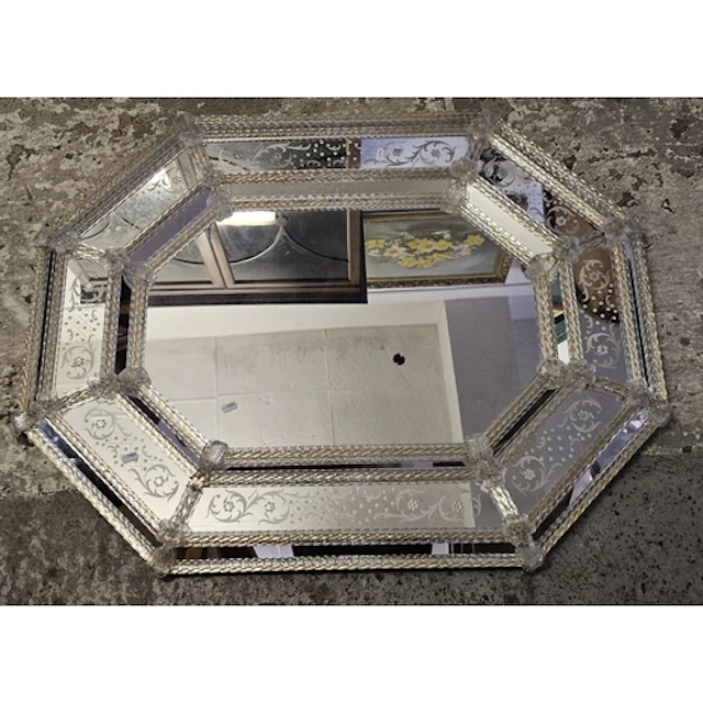 Large Venetian Style Octagonal Wall Mirror with etched mirro...