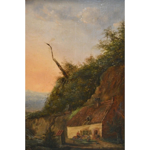 18th / 19th Century oil on oak panel, rural landscape at sun...