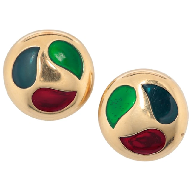 Mappin & Webb, a pair of gold and enamel ear clips, circa 19...