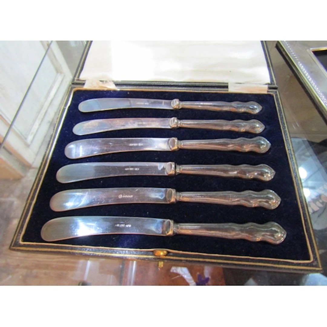 Set of Six Silver Handled Butter Knives Contained within Ori...