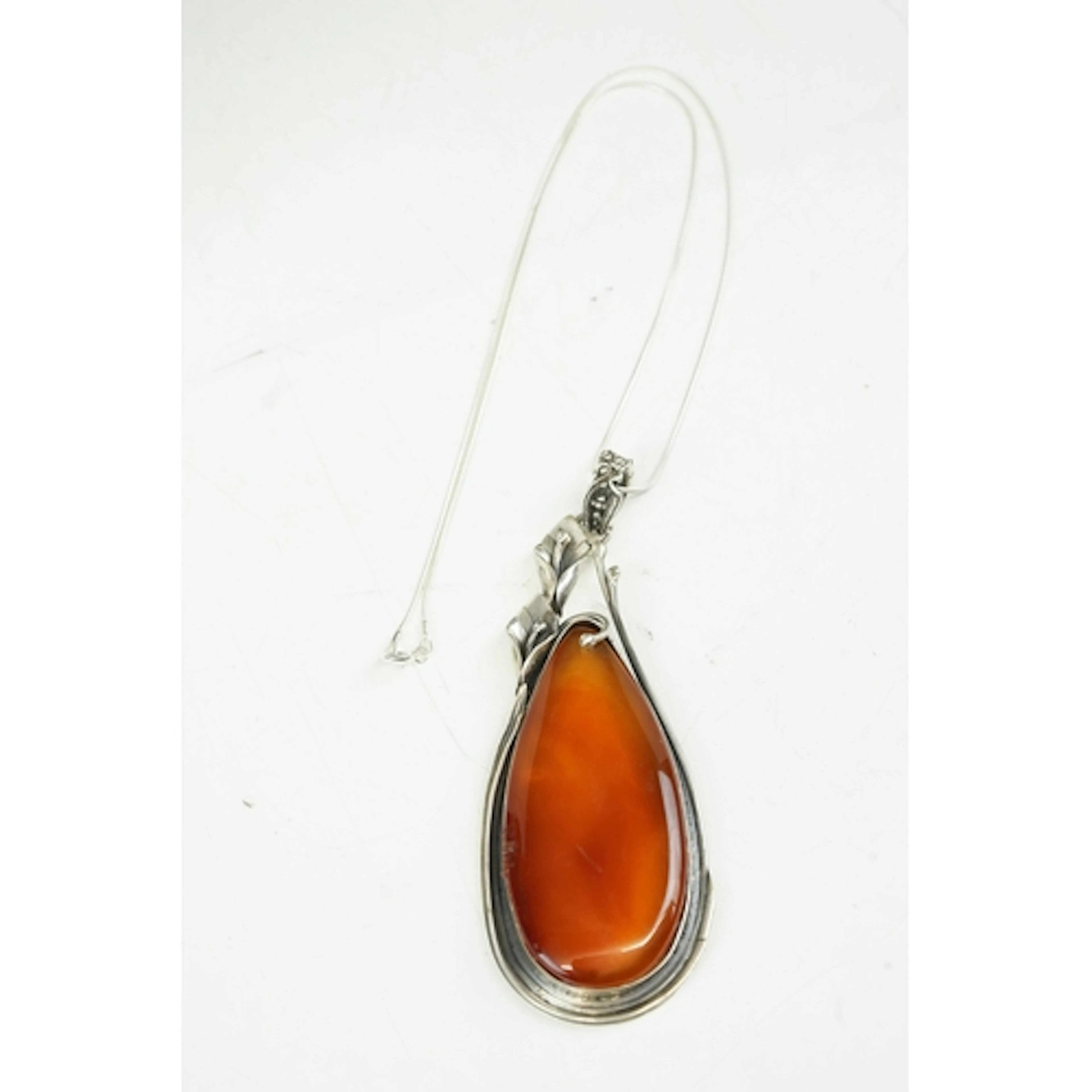 Large silver and hard stone necklace, the pendant 9cm long