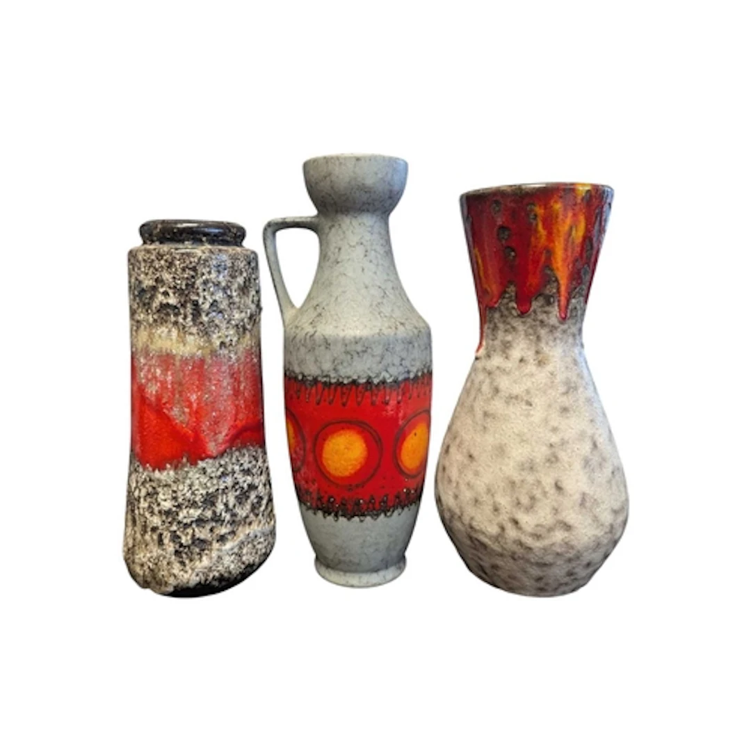 Three late 20th century West German ceramic fat lava vases. ...