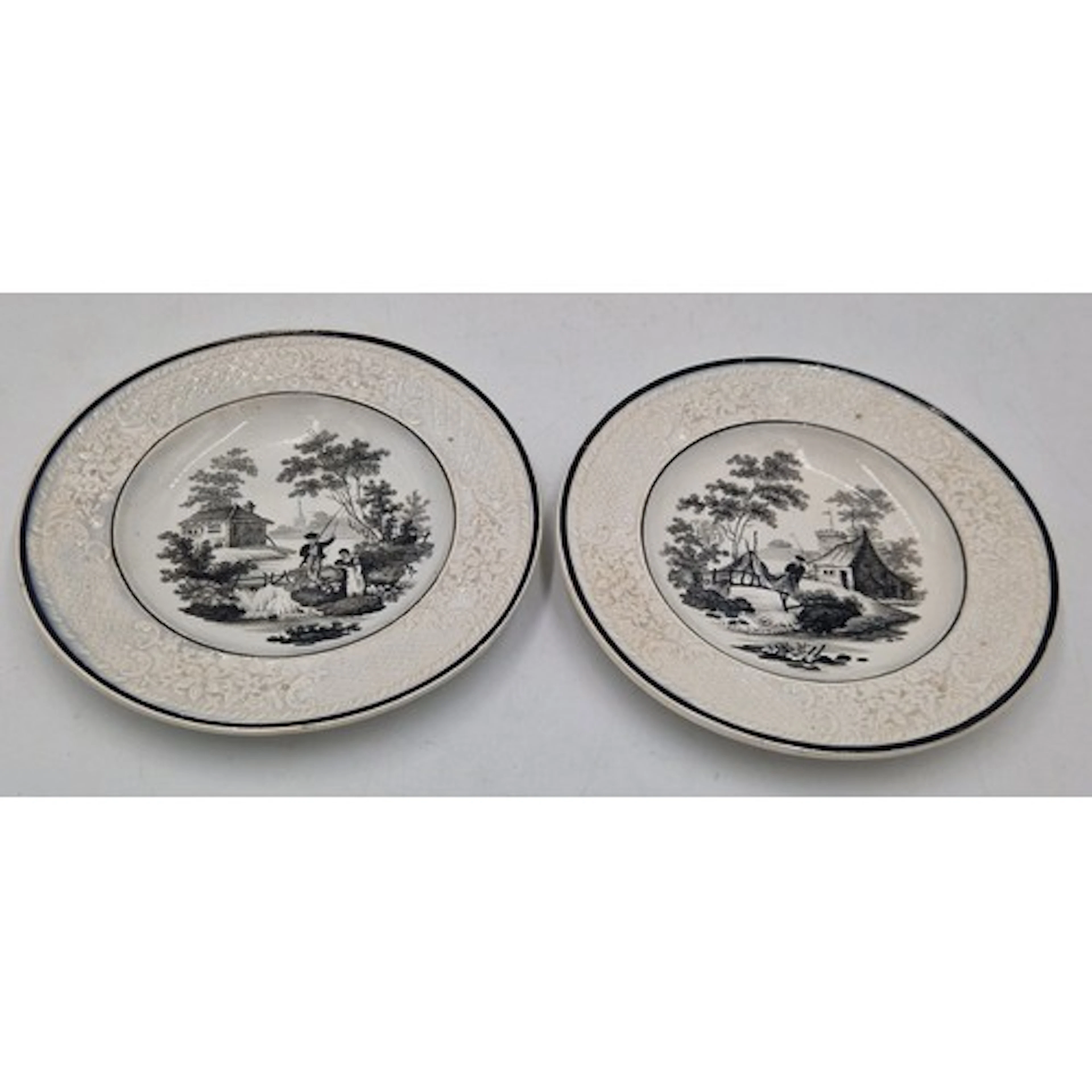 Two early 19th century black and white transfer printed Swan...