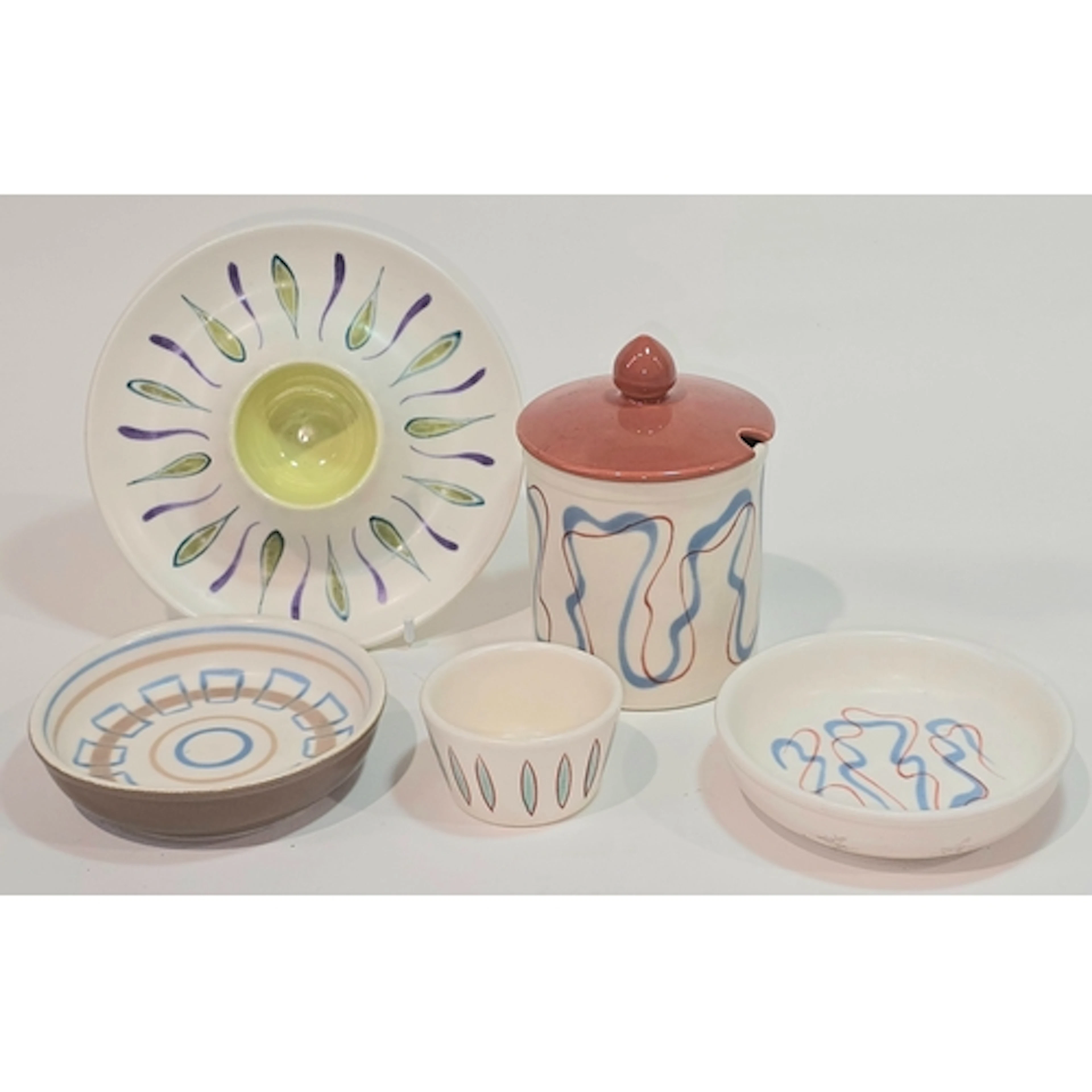 Poole Pottery Freeform to include lidded jam pot, egg holder...