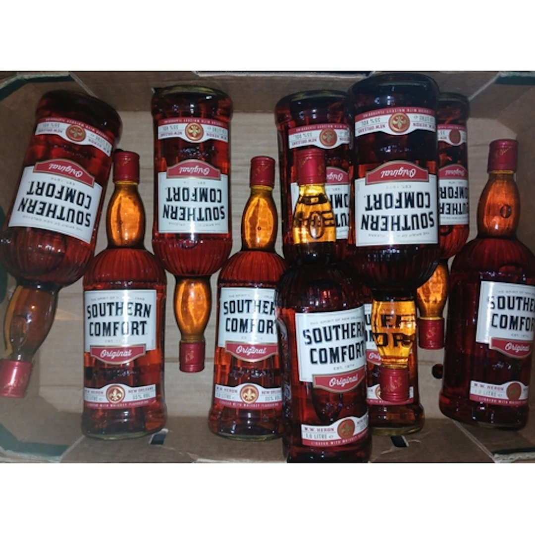 Ten 1 litre bottles of Southern Comfort.