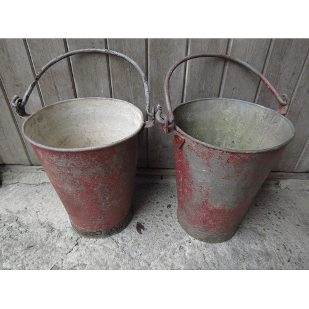Pair of State Metal Fire Buckets Side Riveted Swing Carry Ha...