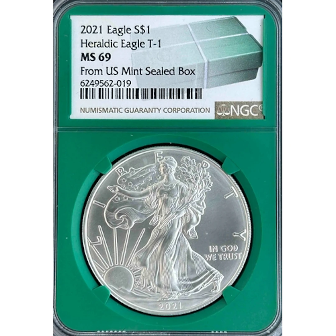 2021 USA $1 silver Eagle, from US Mint sealed box, slabbed a...