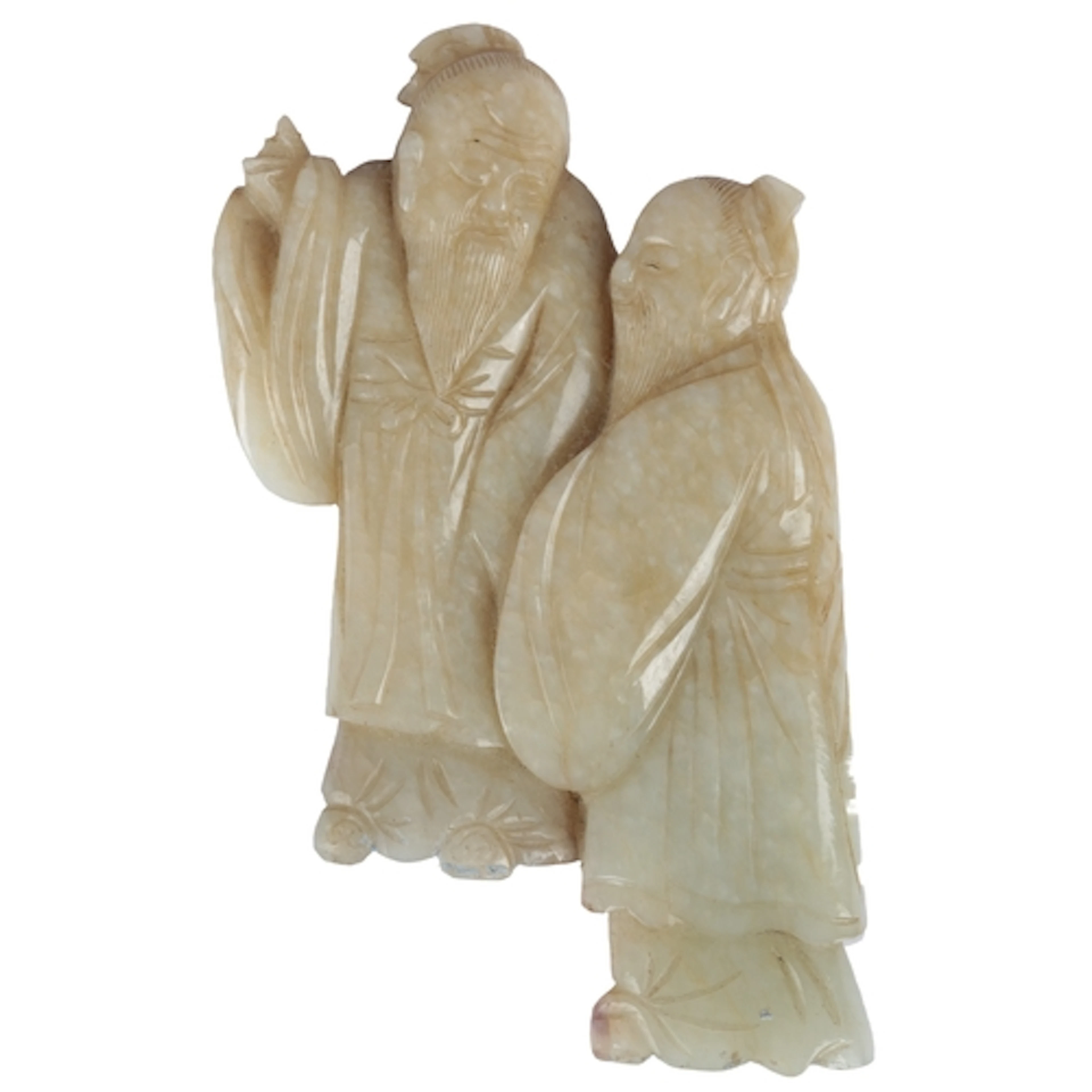 A Chinese jade 'sages' plaque, 19th century, the pale celado...