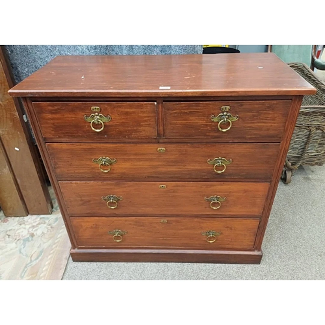 19TH CENTURY MAHOGANY CHEST OF 2 SHORT OVER 3 LONG DRAWERS O...