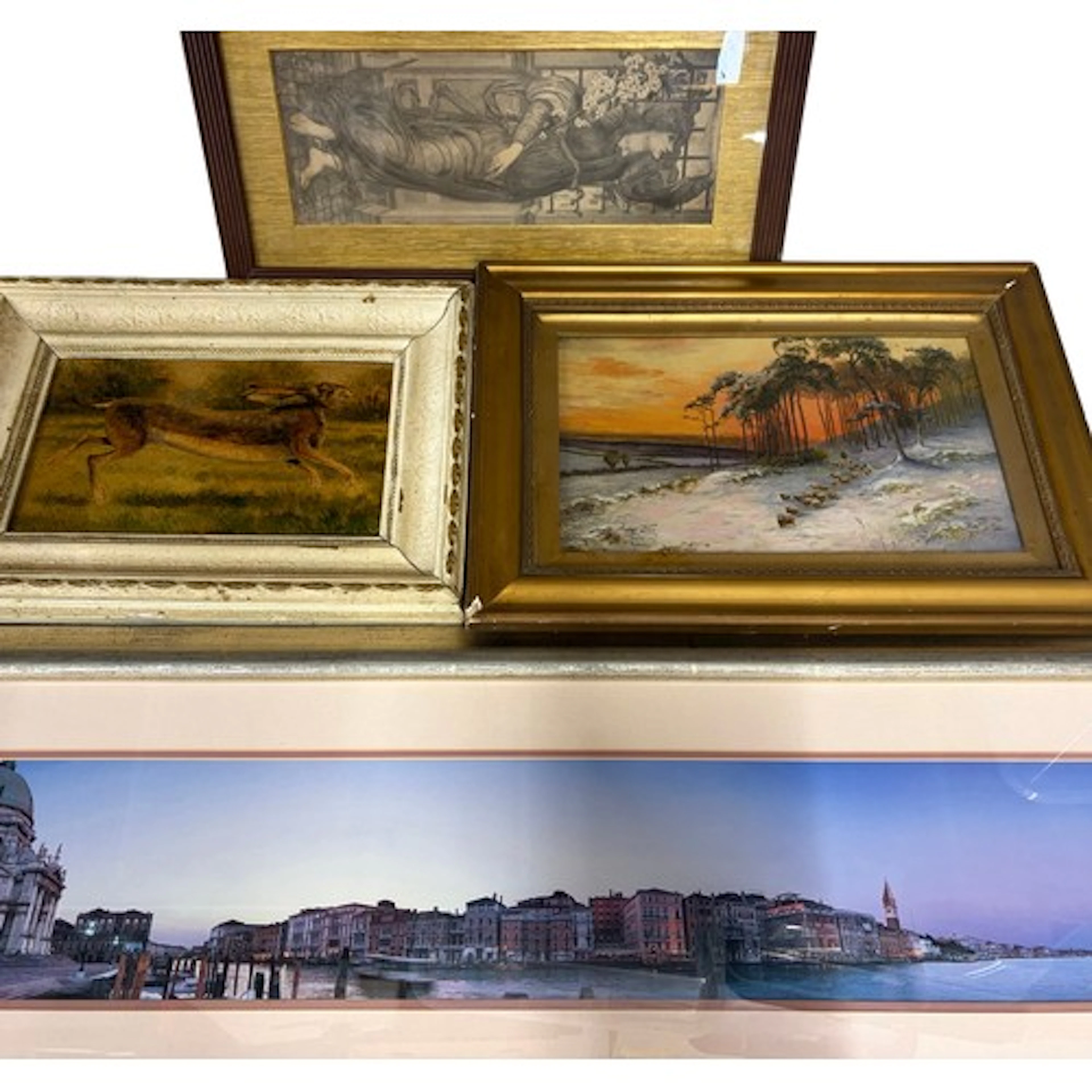 A miscellany to include an oil on board of a running hare im...