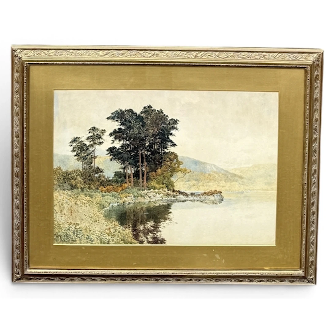 LATE 19TH CENTURY BRITISH SCHOOL: LANDSCAPE WITH LAKE Waterc...