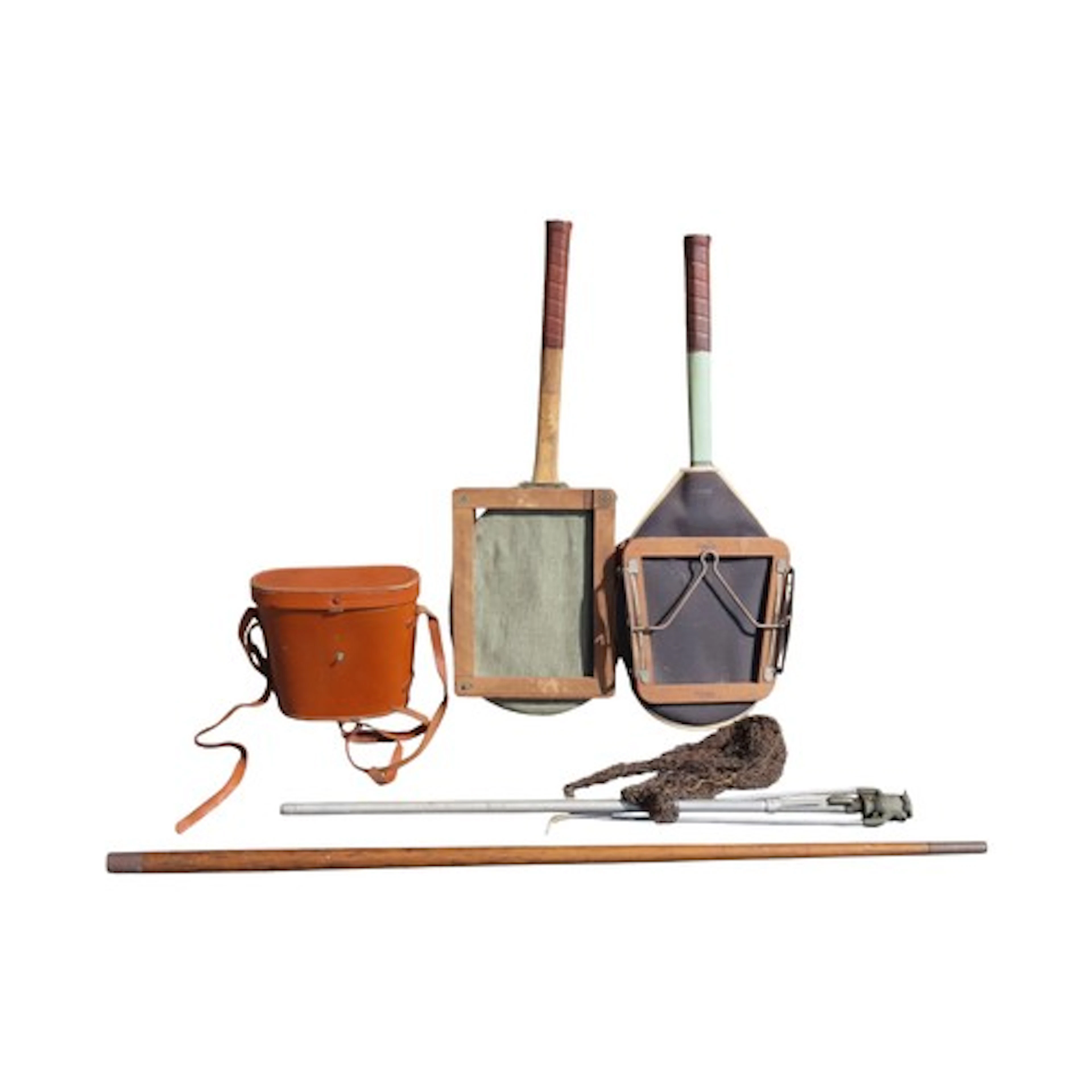 A small folding fishing chair, cased binoculars, Hardy’s lan...