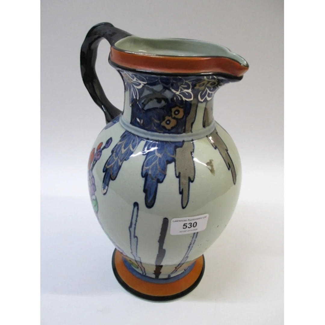 Woods Pottery Vert De Mer floral decorated jug, 32cm high