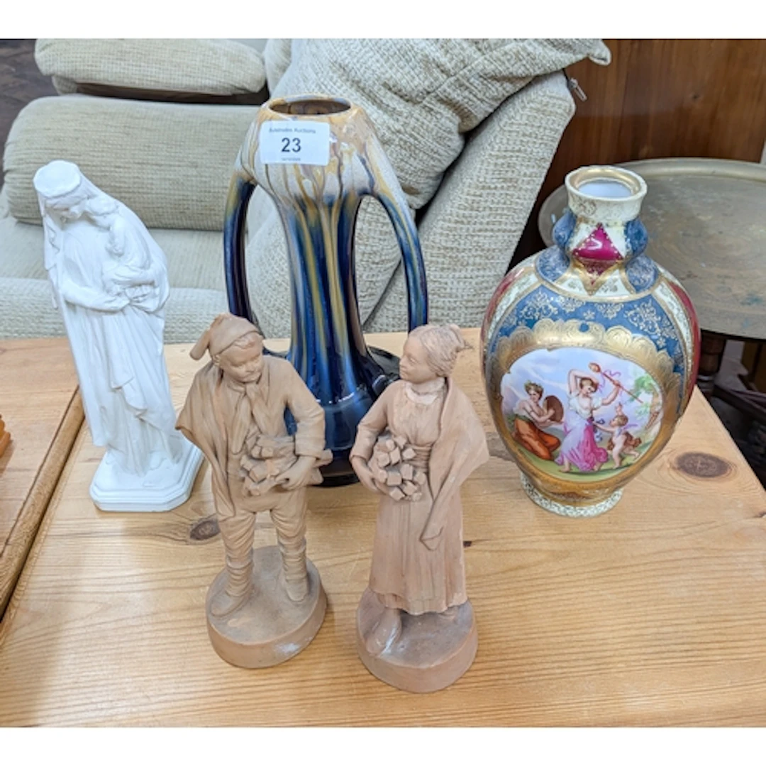Art deco style twin handled vase, Vienna style vase with pic...