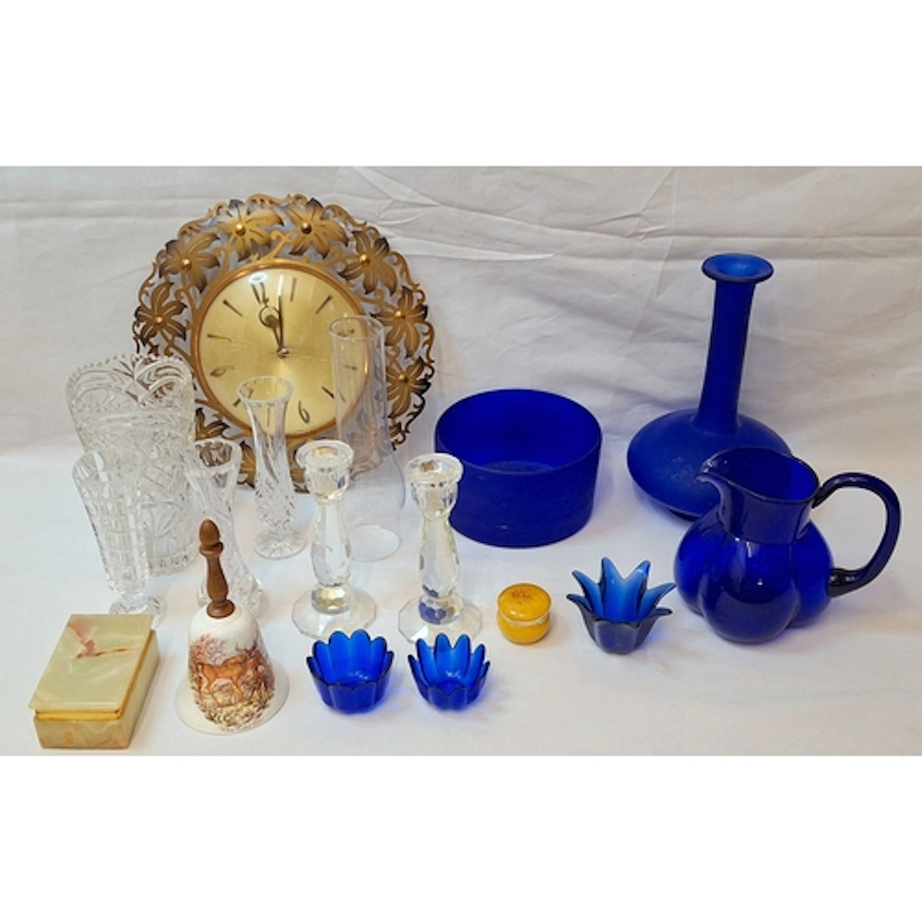 1960s Vintage Wall Clock, art glass cobalt blue jug, cobalt ...
