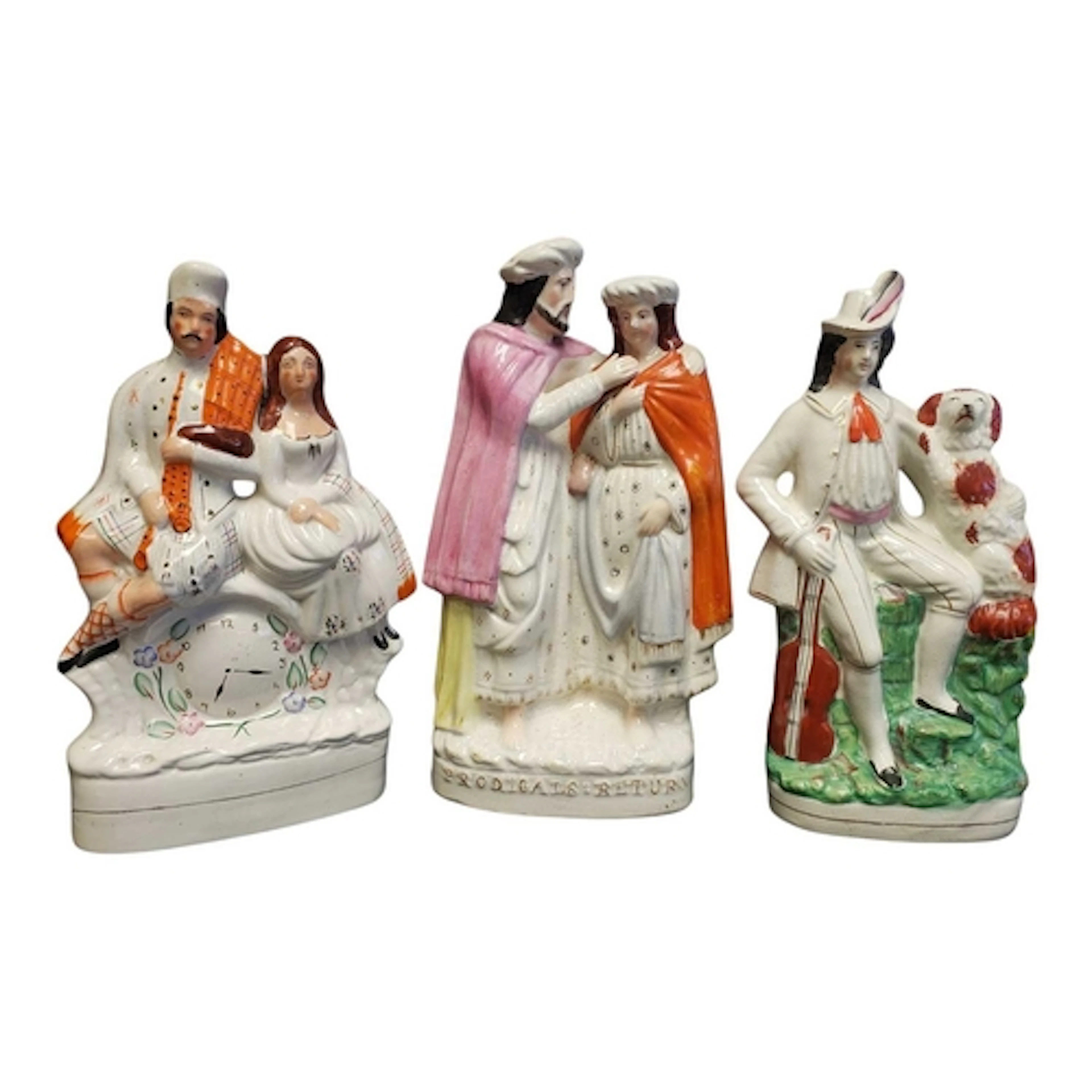 Collection of three 19th century Staffordshire flatback figu...