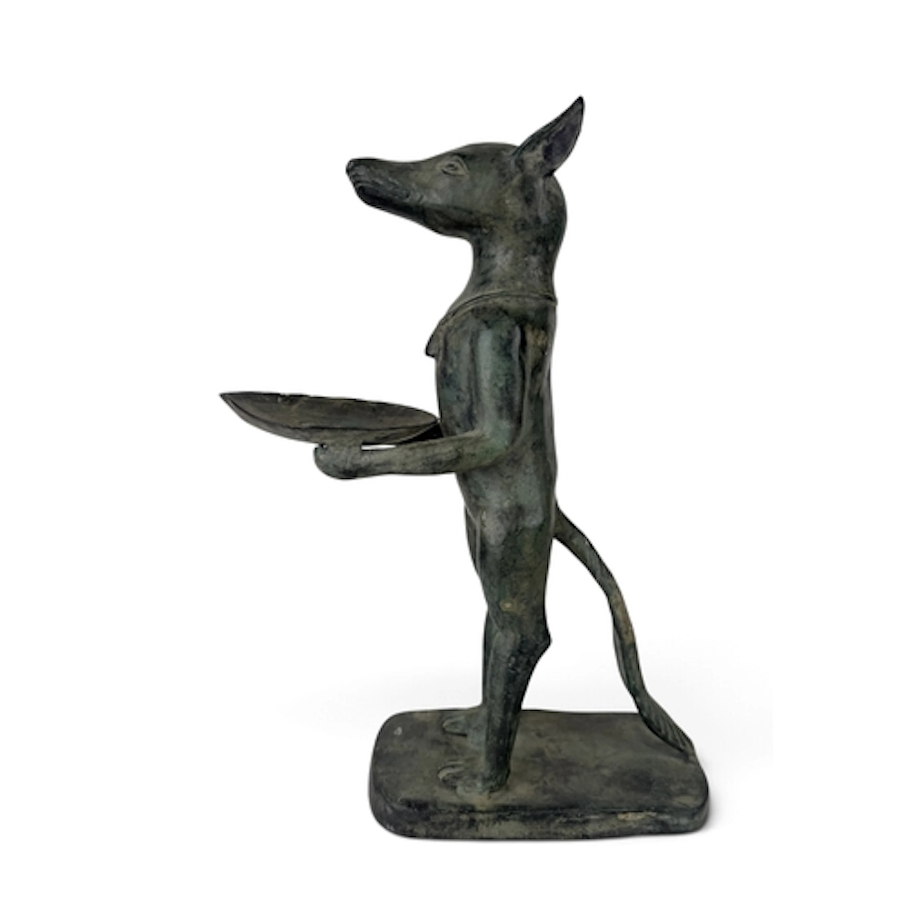 AFTER DIEGO GIACOMETTI: A STANDING BRONZE DOG HOLDING A DISH...