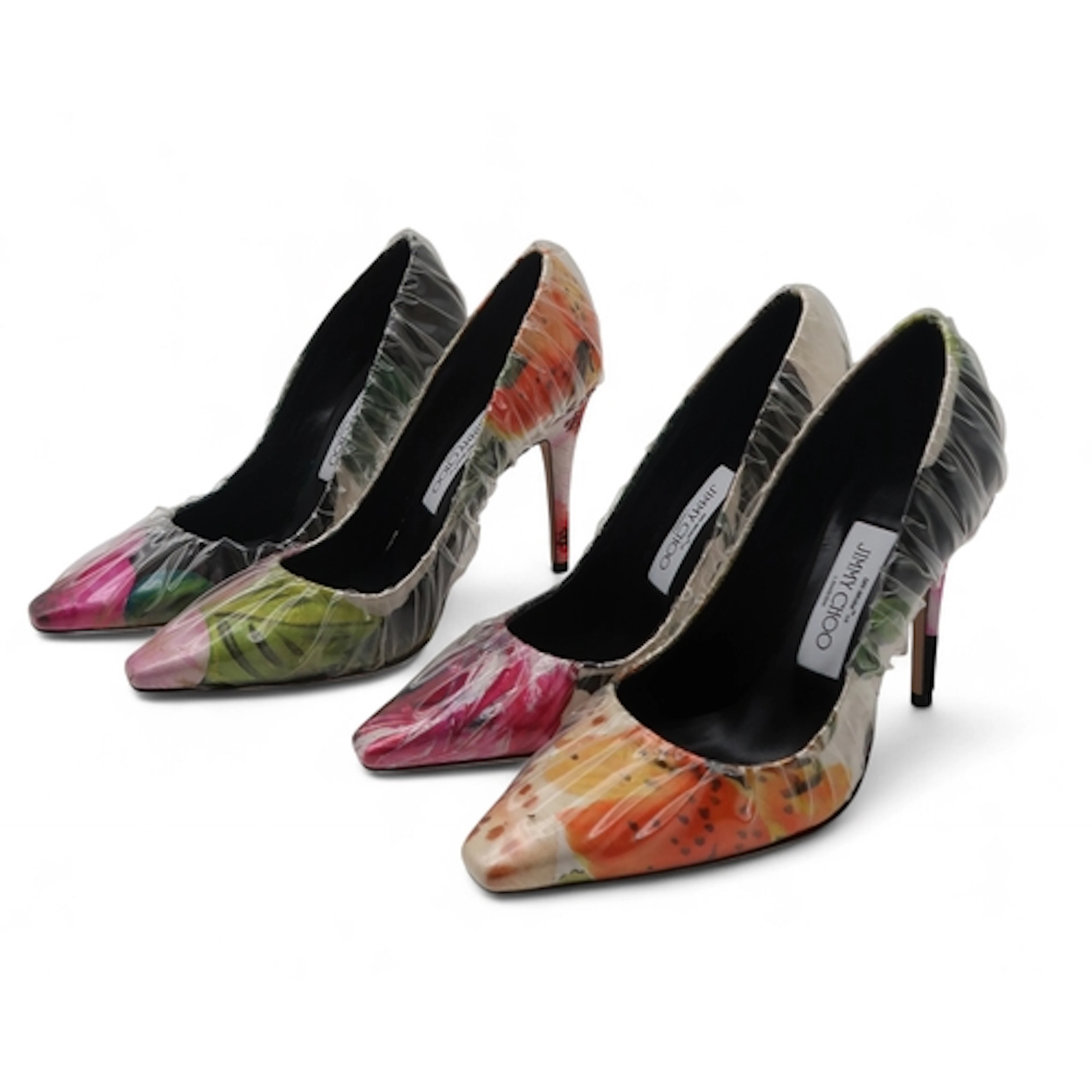 Two pair's of Jimmy Choo Off-White Anne 100 floral mix/trans...