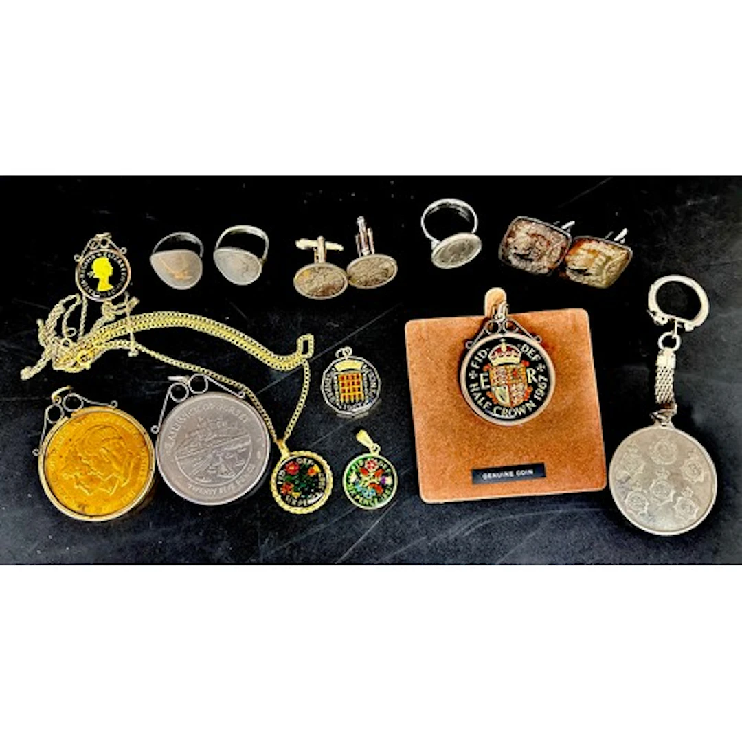A collection of coins, etc.