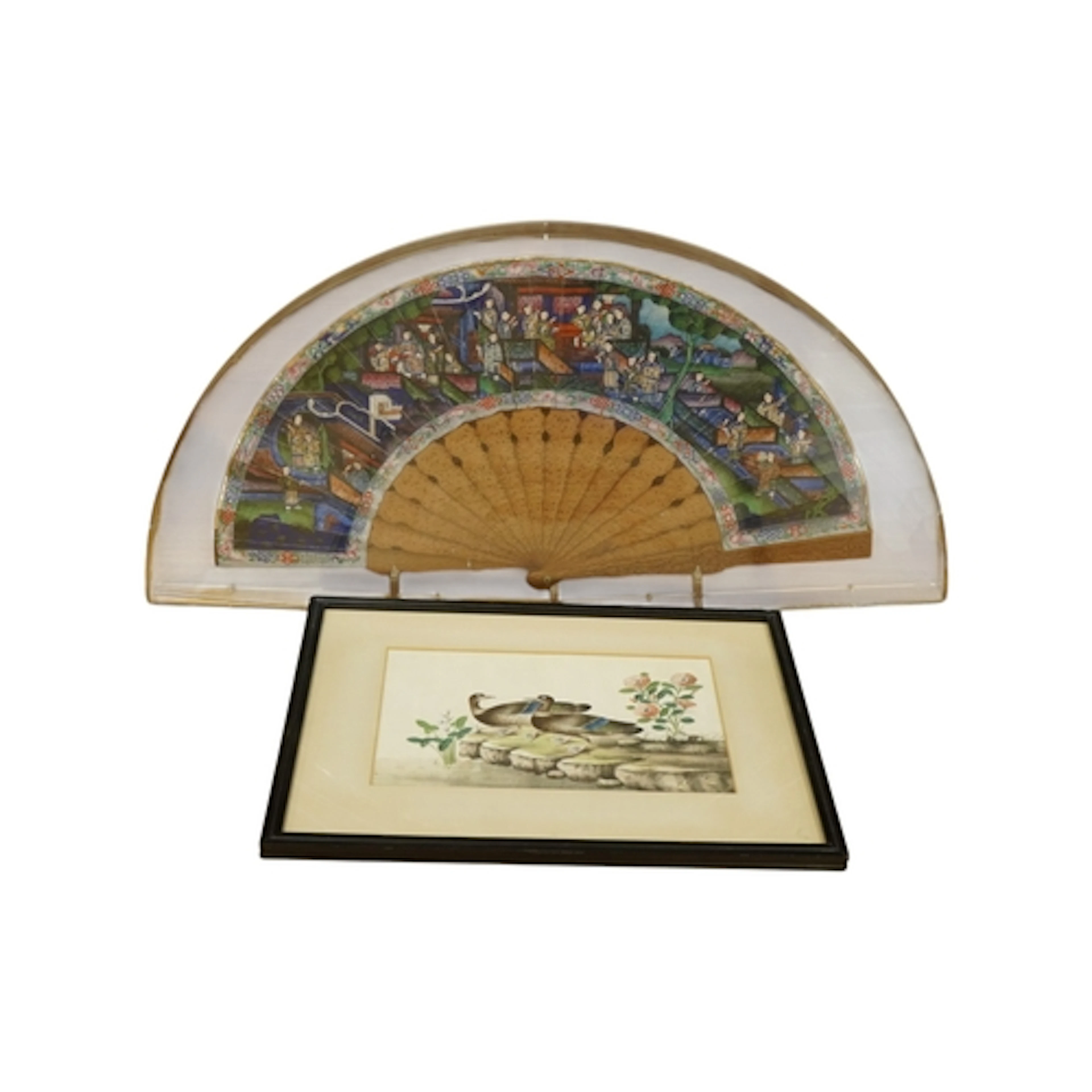 19th century Chinese export carved sandalwood and painted le...