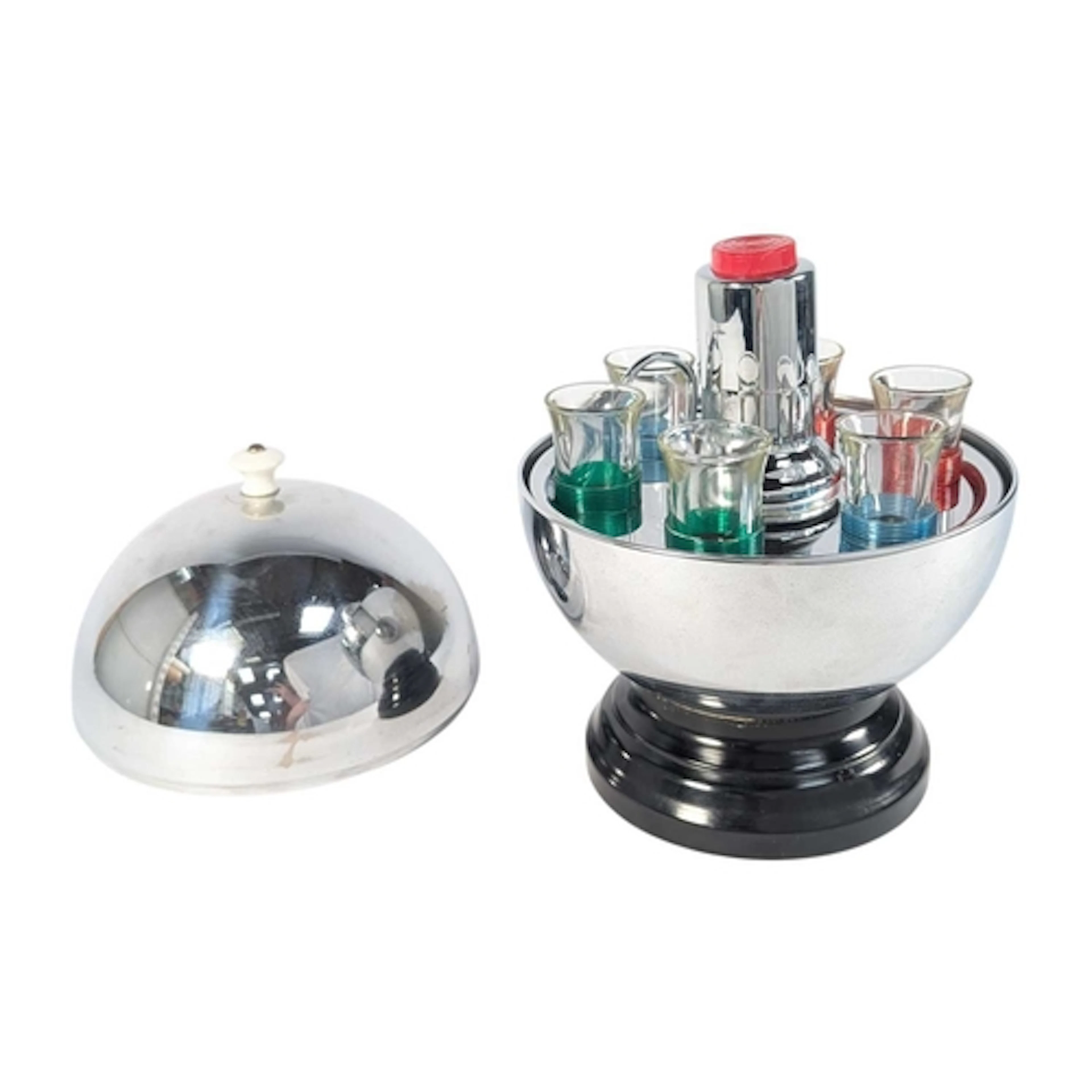 A 1960s 'Bowling Ball' shaped tabletop drinks decanter / dis...