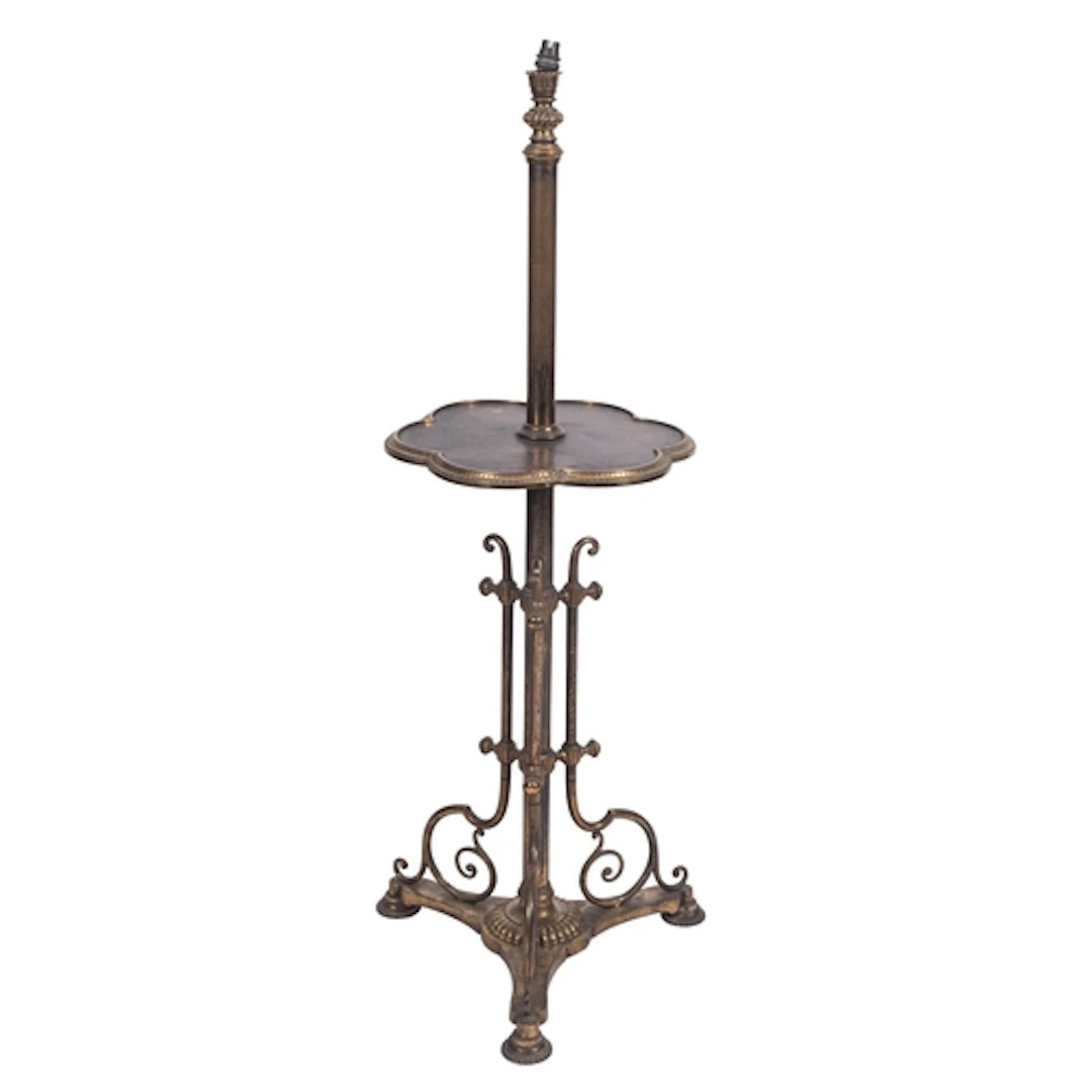 A Victorian gilt brass standard lamp table, late 19th centur...