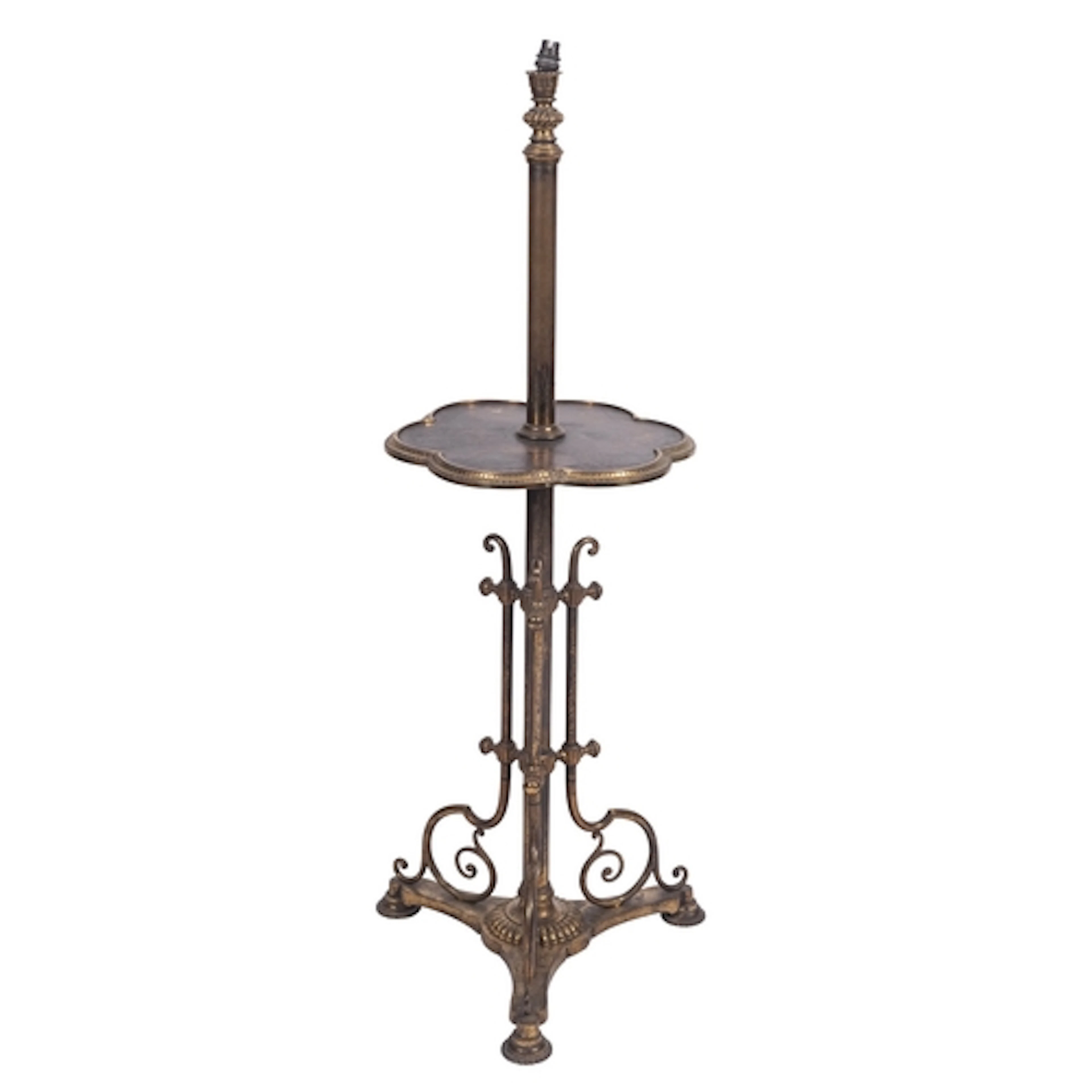A Victorian gilt brass standard lamp table, late 19th centur...
