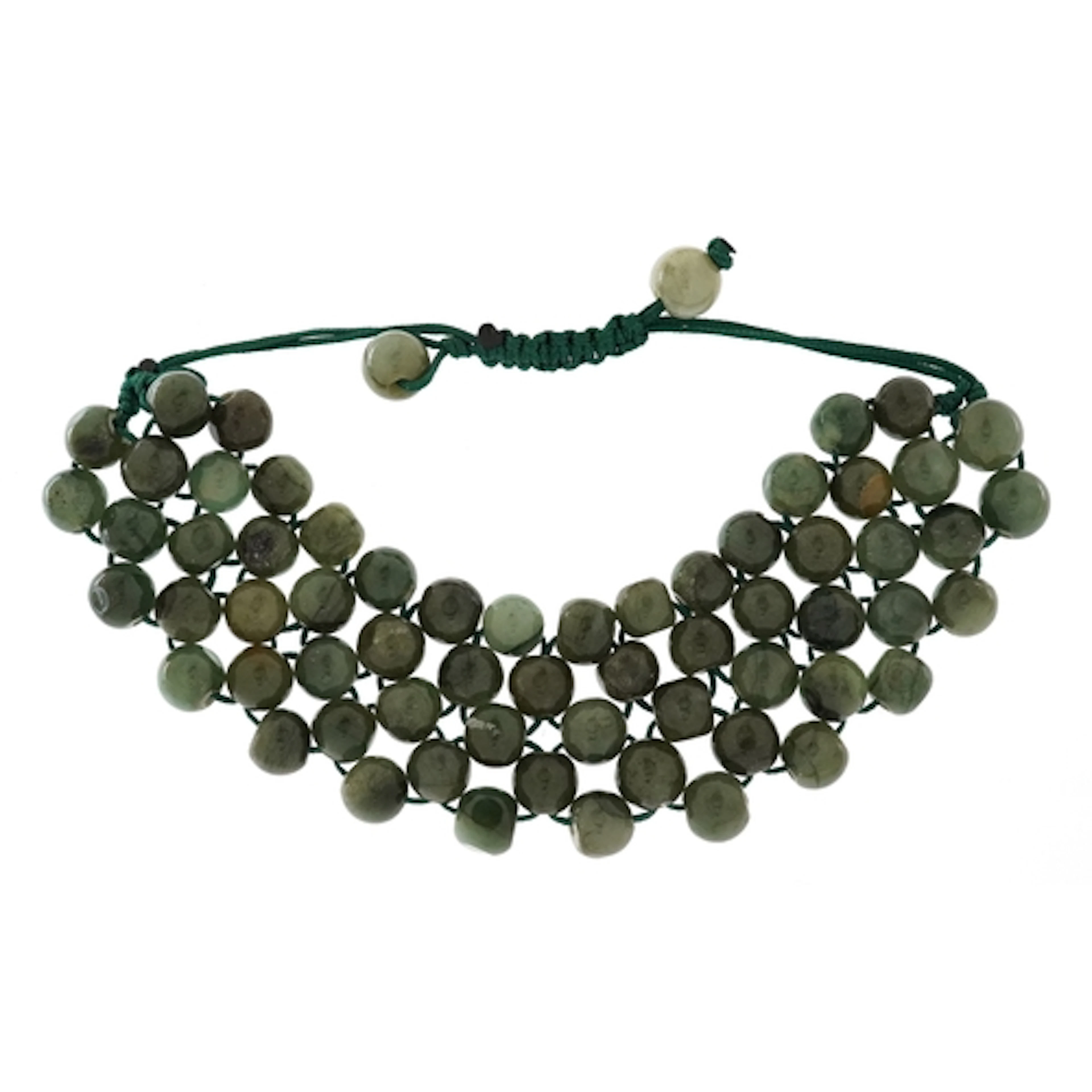 Green stone bead bracelet, tests as nephrite jade, 16cm in l...