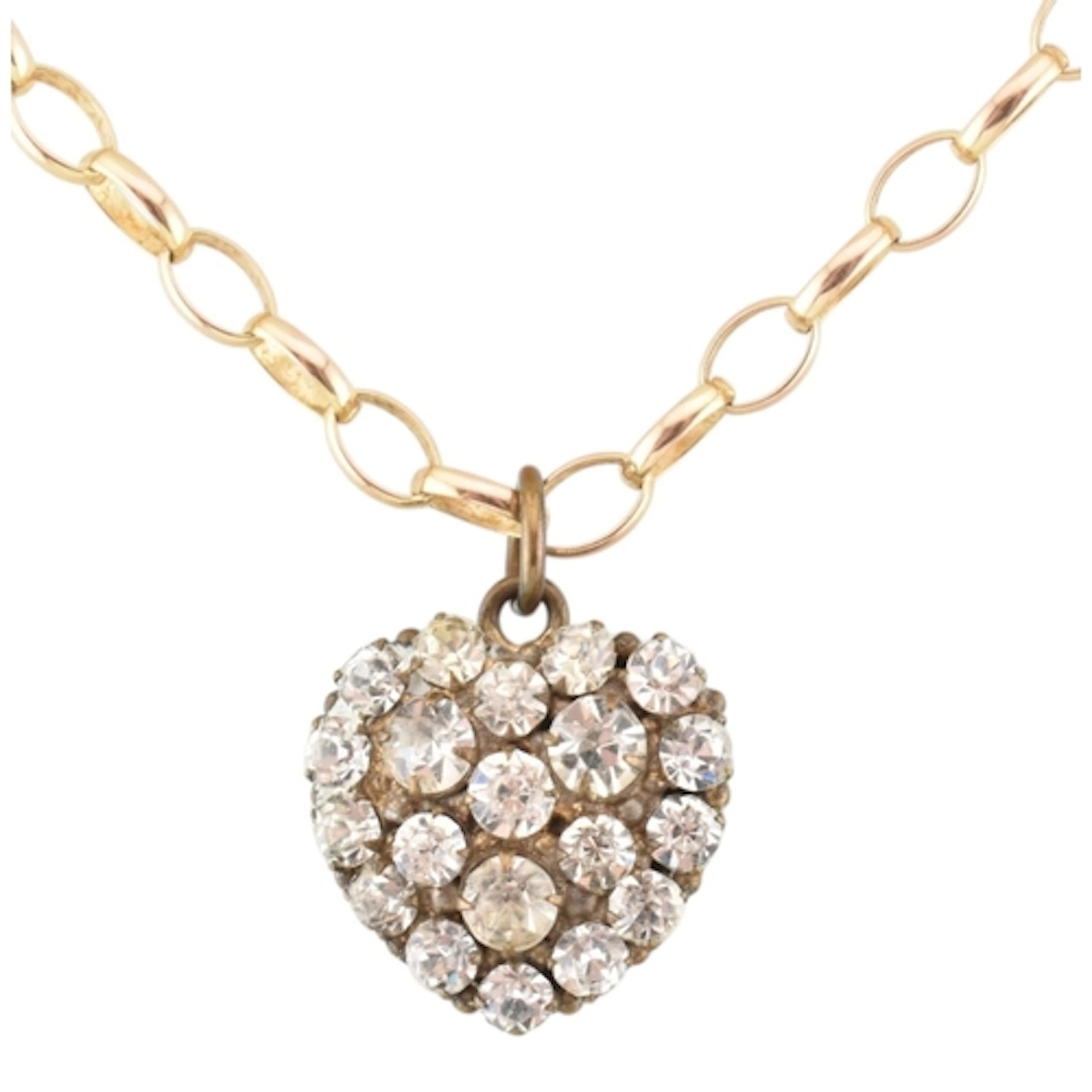 A hallmarked 9ct gold necklace strung with an antique metal ...