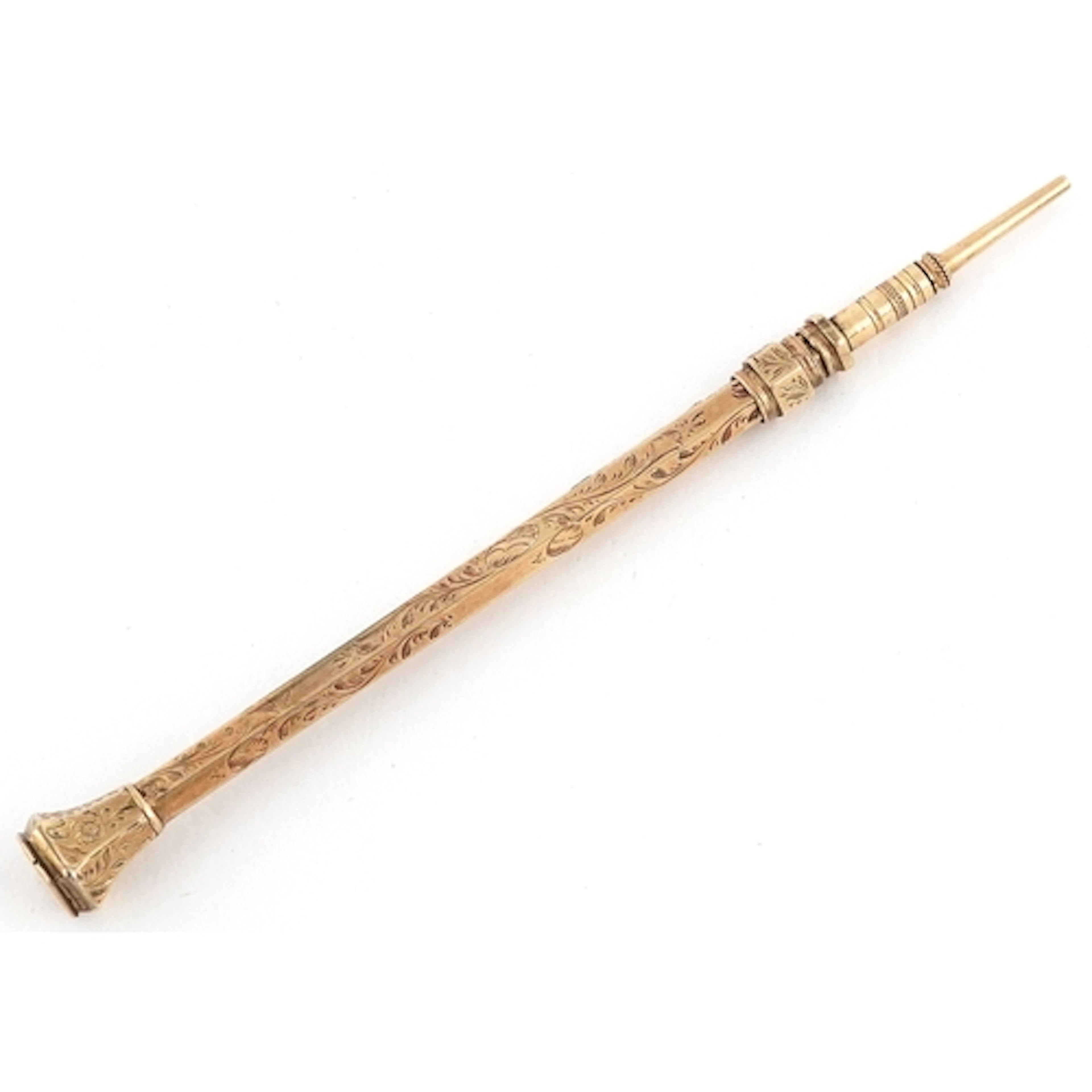 Victorian unmarked gold propelling pencil with engraved flor...