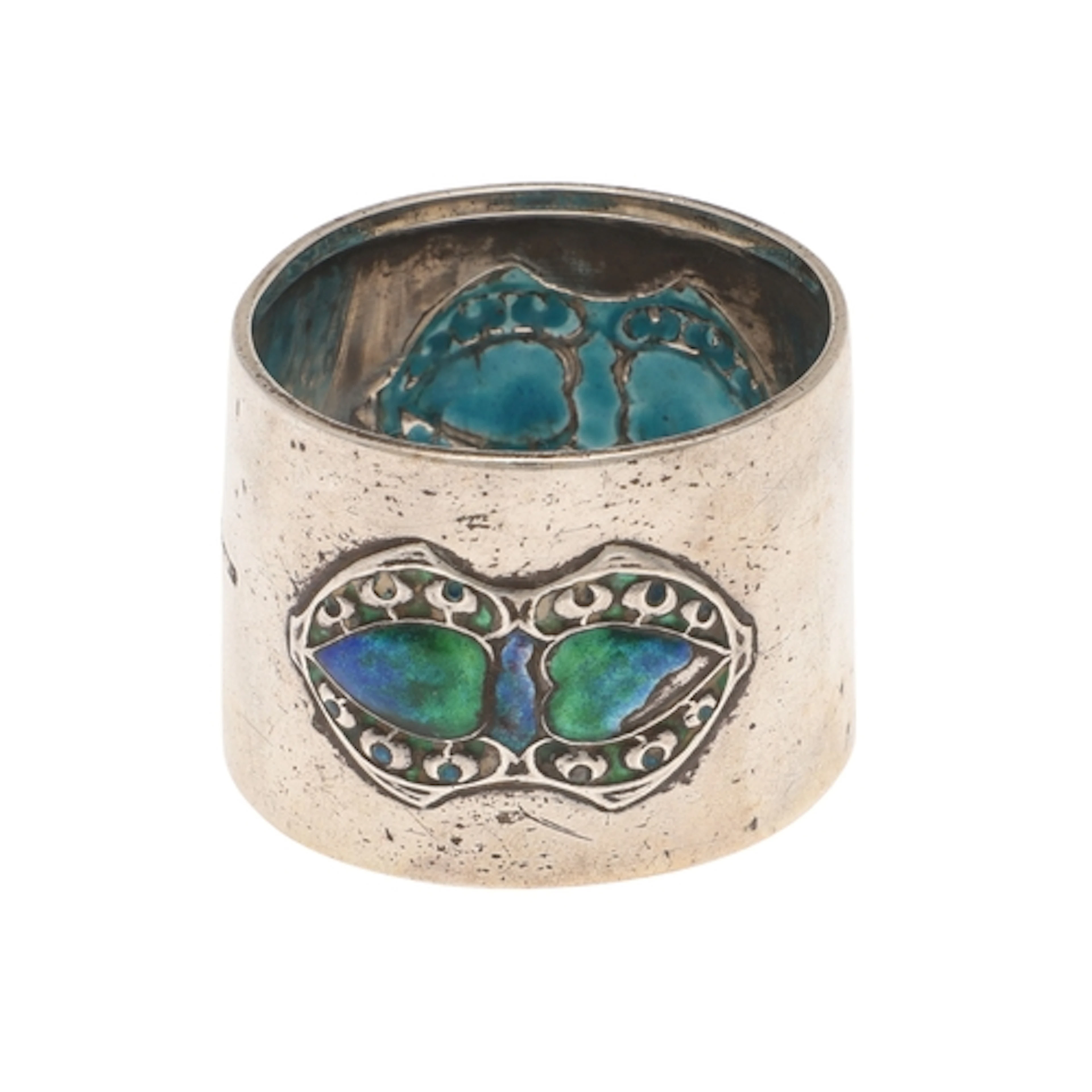 LIBERTY AND CO A SILVER AND ENAMEL LARGE SIZE NAPKIN RING. A...