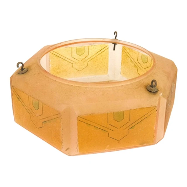An Art Deco glass hanging lamp shade. Probably Czech, the pa...