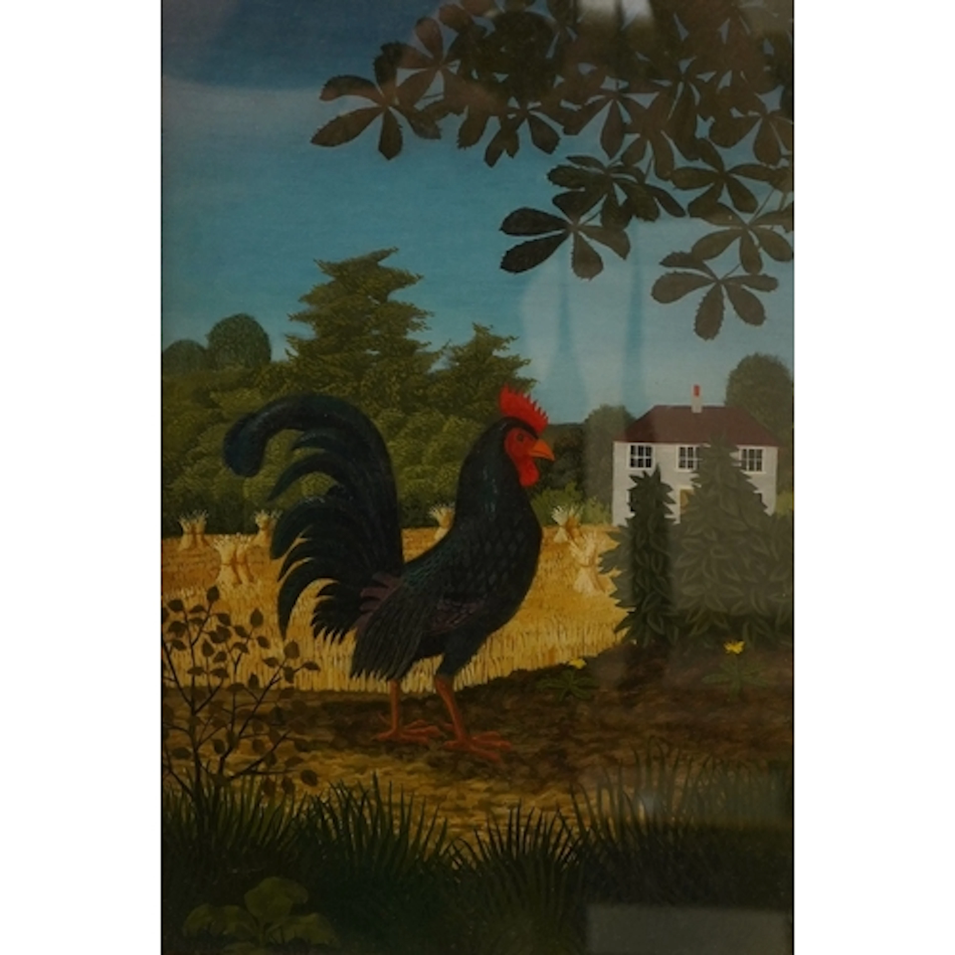 Bernard Carter (1920-2014), cockerel in a farmscape, signed,...