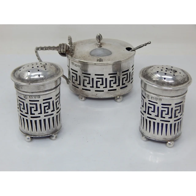 Edwardian Silver Cruet with Cobalt Blue Glass Liners Hallmar...