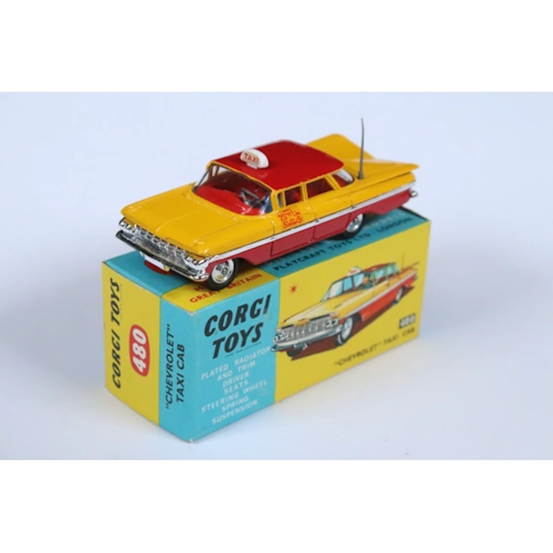 Boxed Corgi 480 Chevrolet Taxi Cab diecast model in two tone...