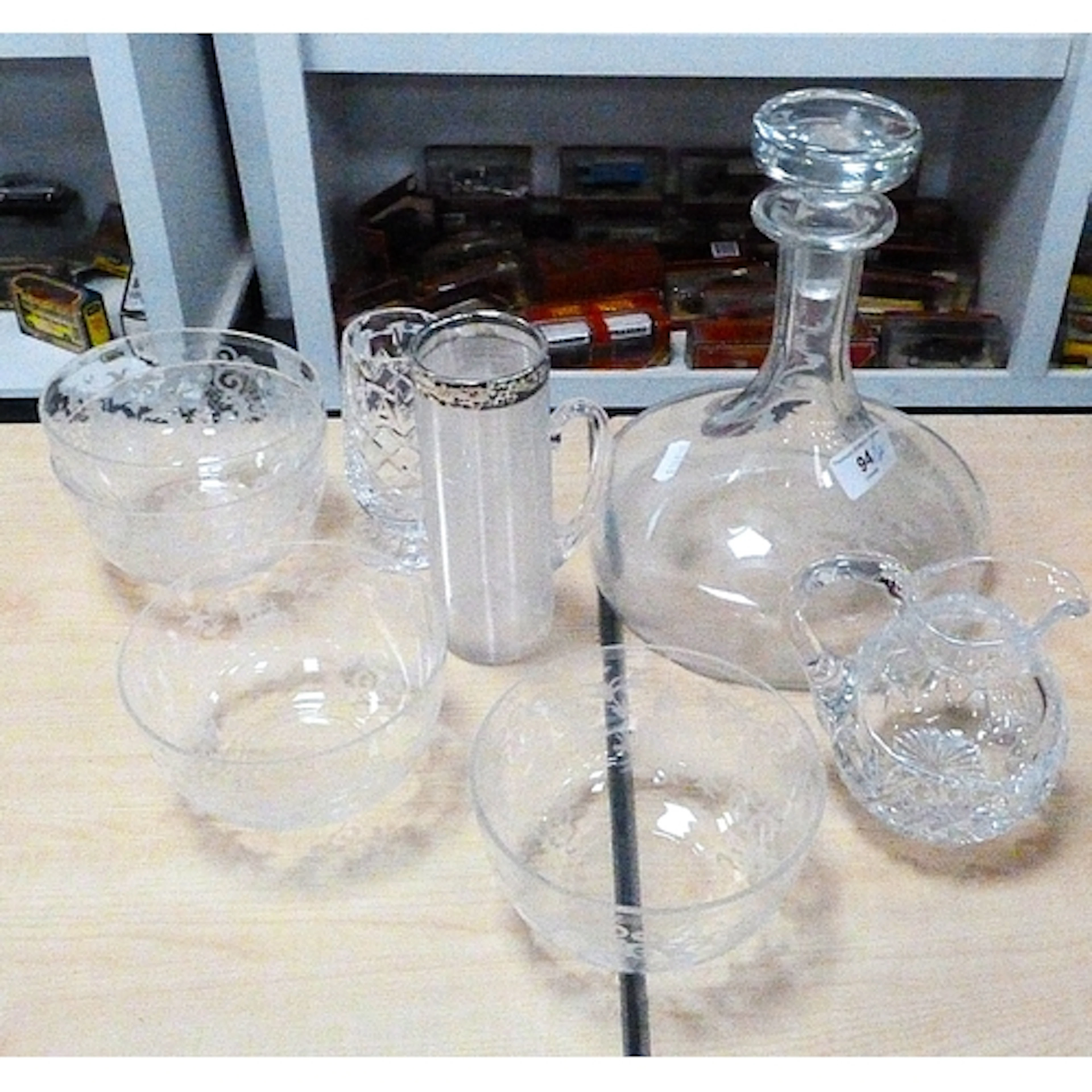 Antique wrythen type glass tankard with silver collar and sh...